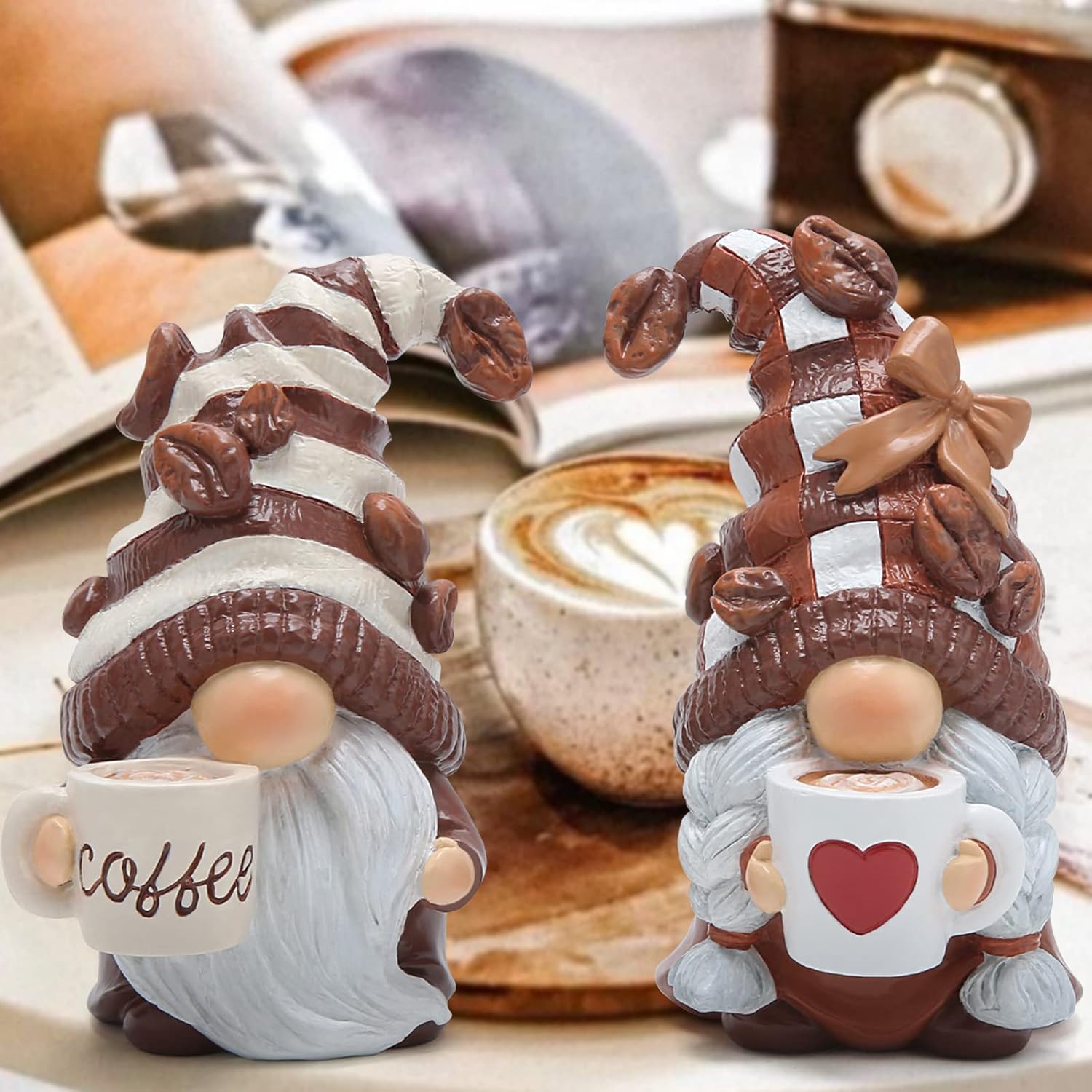 2Pcs Coffee Gnome Figurines Resin Swedish Tomte Decor