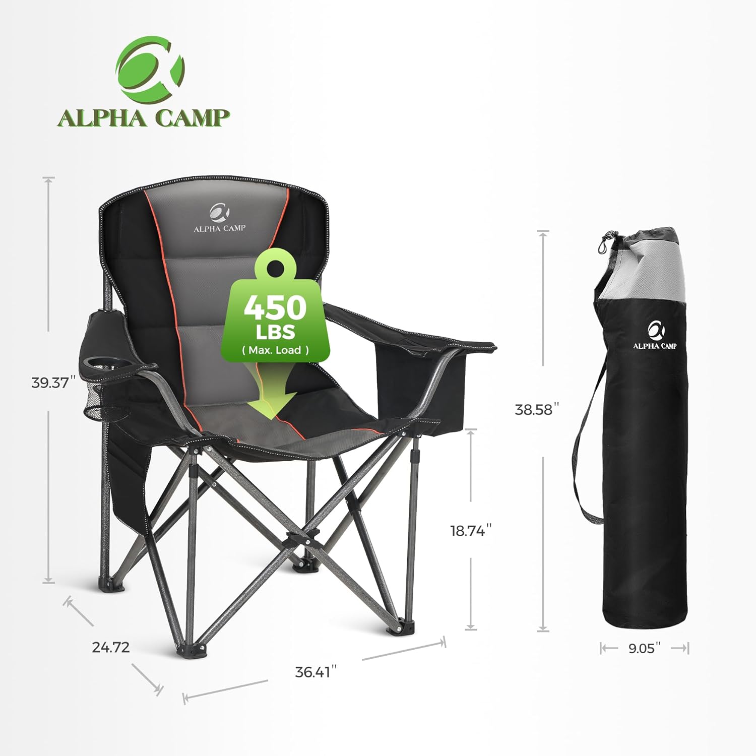 Oversized Camping Chair 200kg Cooler Bag Black
