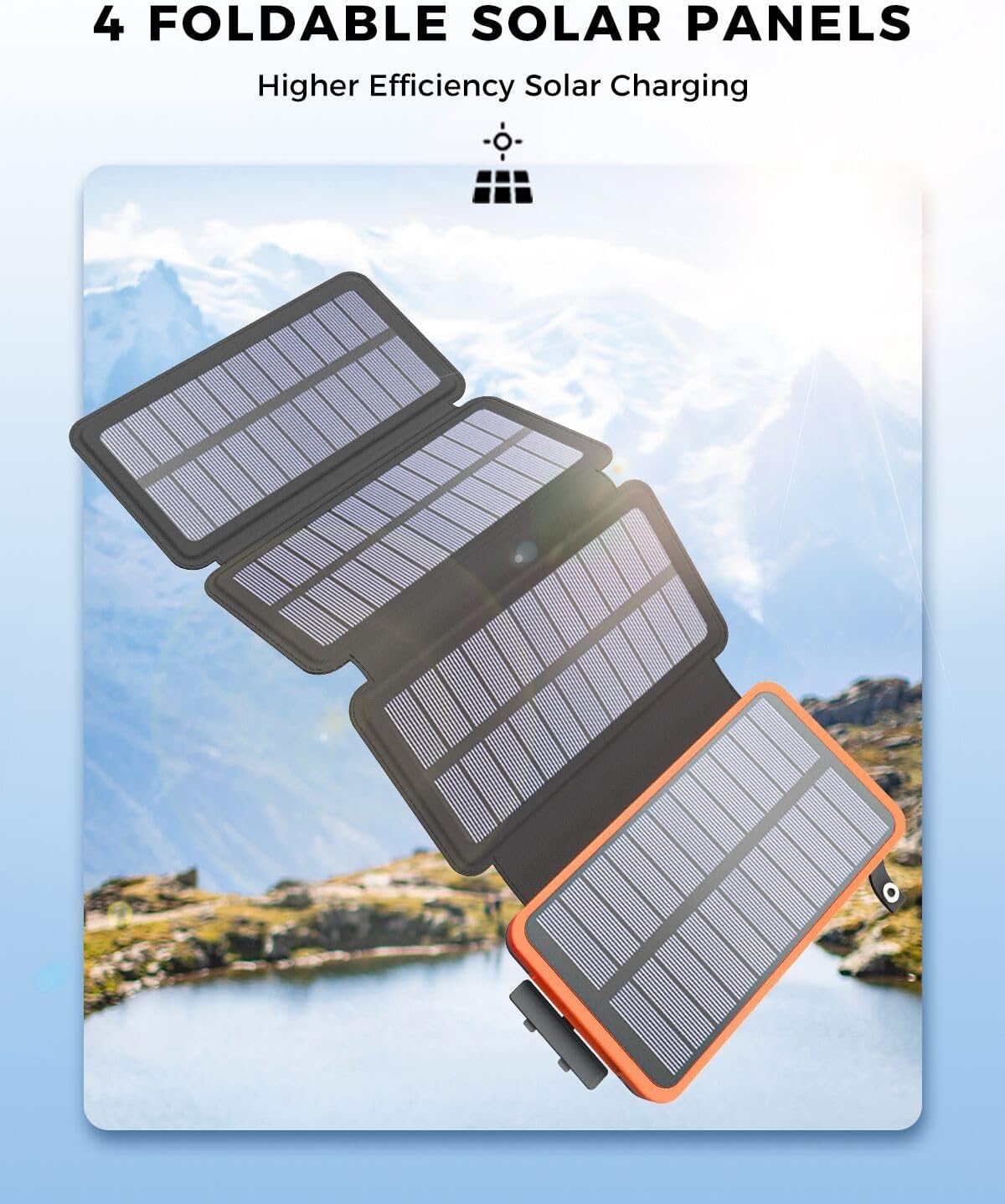 25000mAh Solar Power Bank Fast Charger 4 Panel Portable