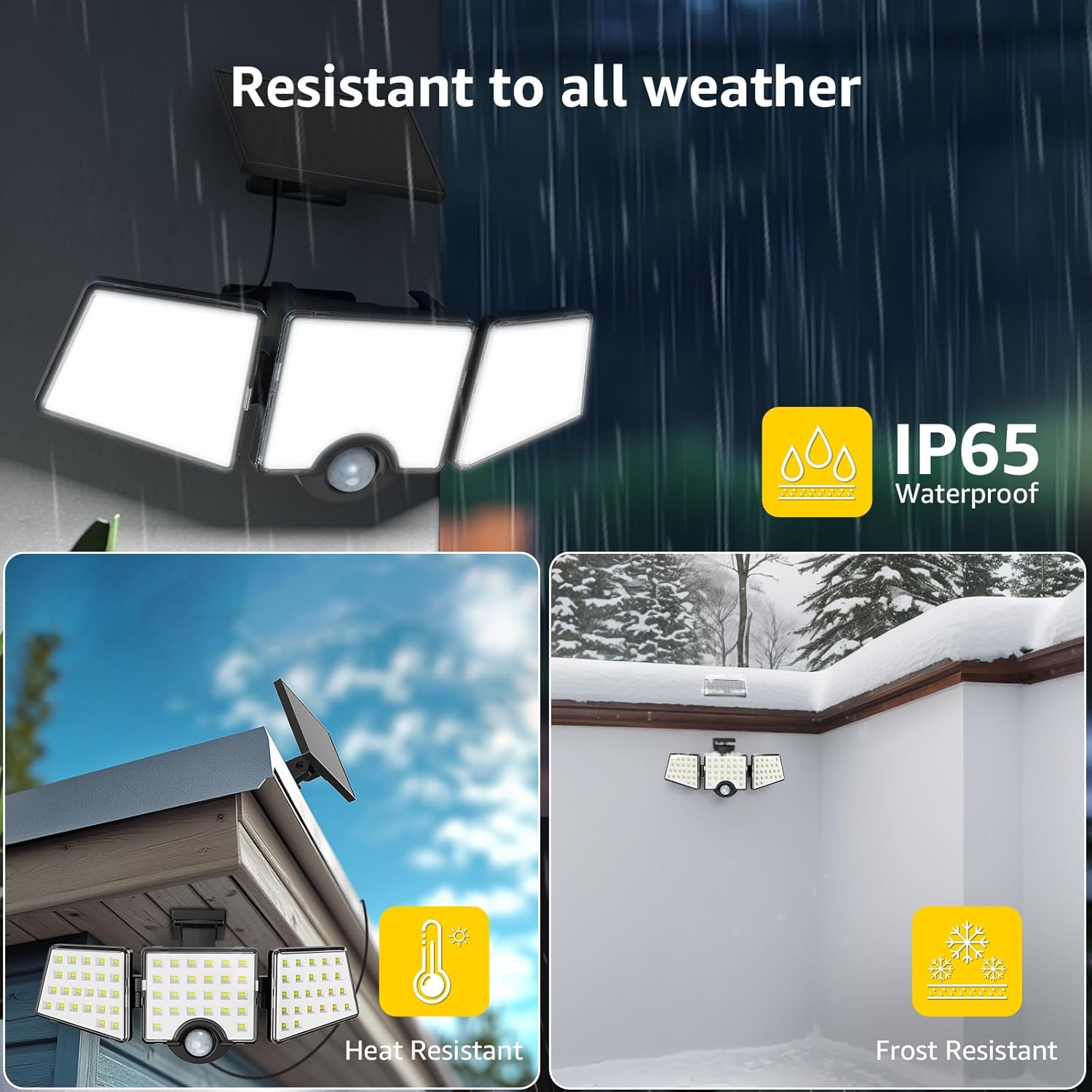 Solar Security Lights Outdoor Motion Sensor 1200LM 3 Head