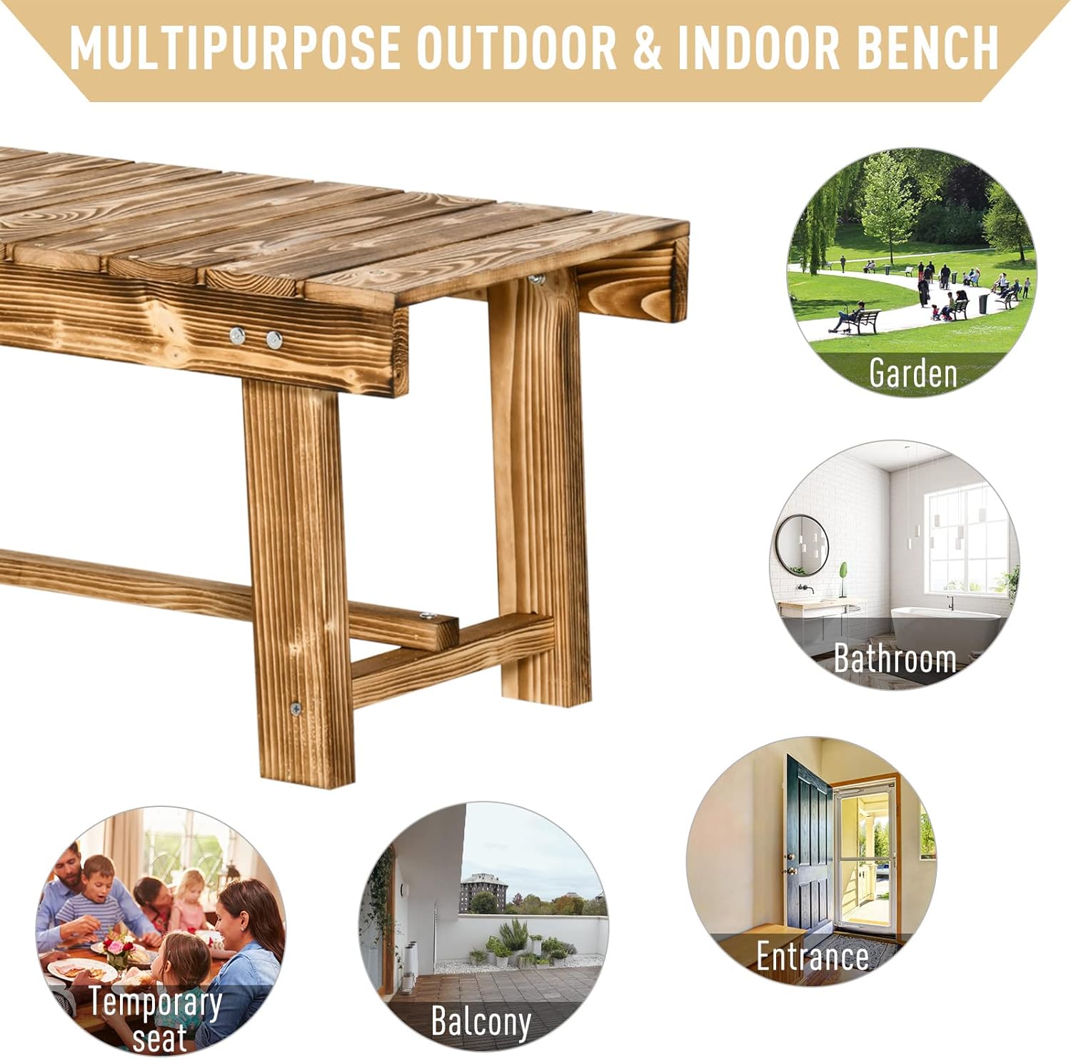 Backless Wooden Garden Bench 2 Seater Fir Wood Patio Seat