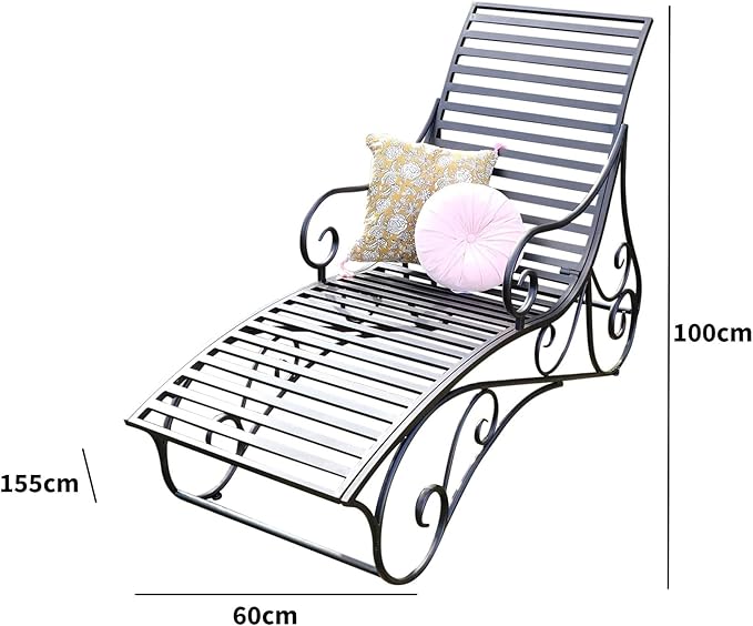 Ornate Metal Garden Sun Lounger Black Gold Vintage Style