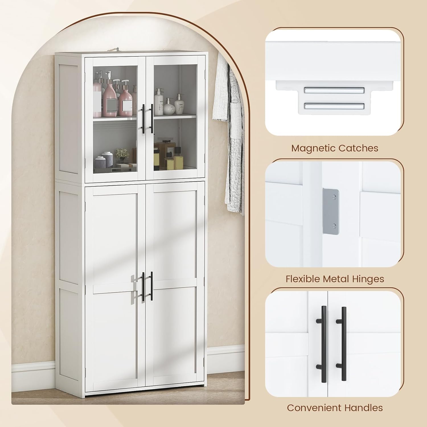 Tall Storage Cabinet White Adjustable Shelves Hook Unit