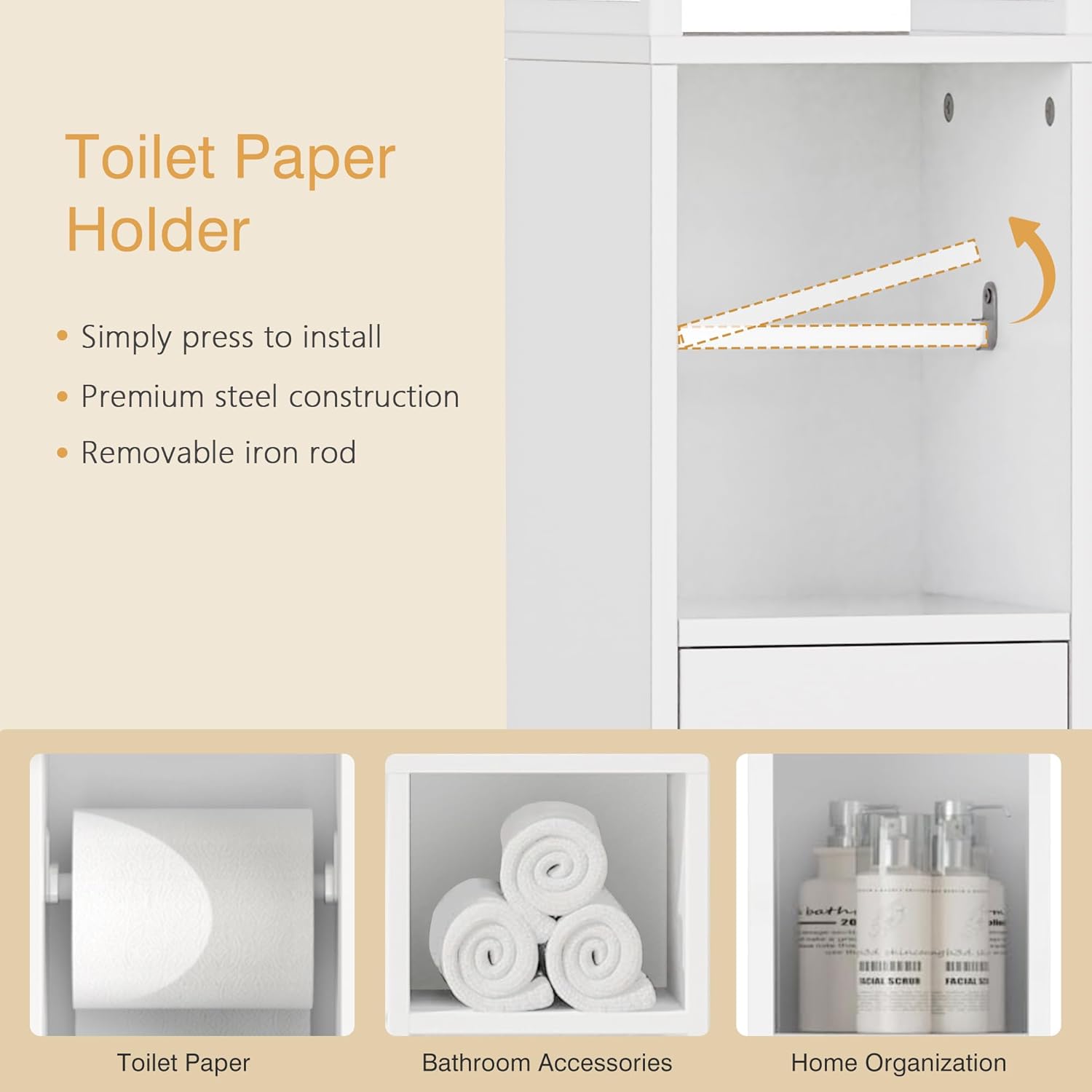 Slim Bathroom Tall Cabinet Drawer Shelf Door Unit White