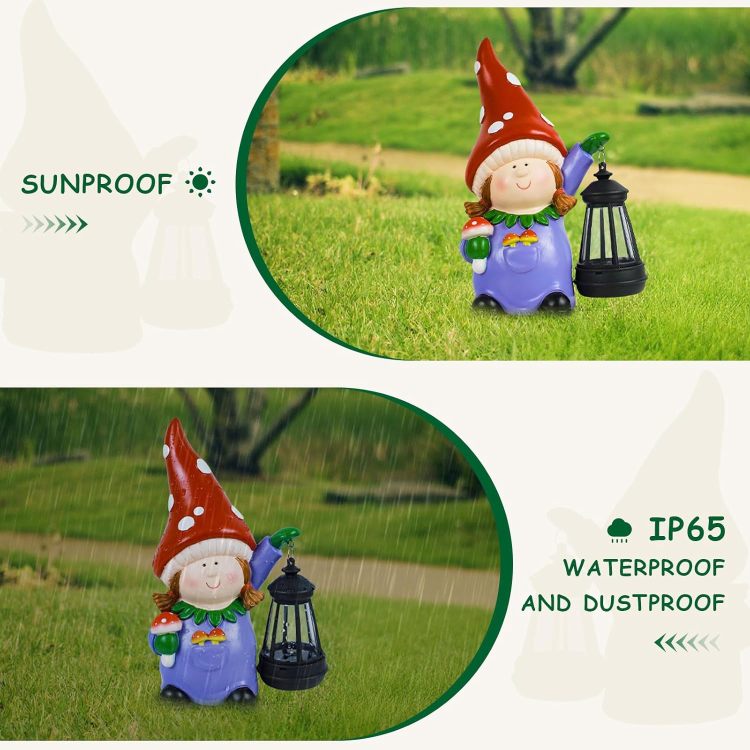 Solar Garden Gnome Statue LED Lantern Outdoor Patio Yard Decor