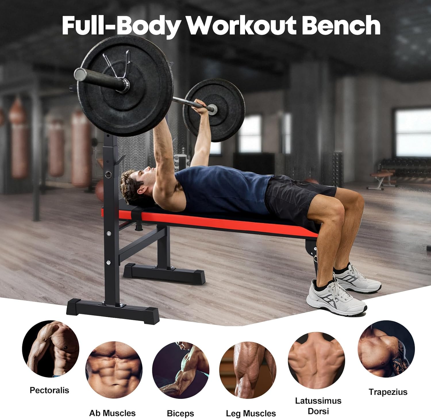 Adjustable Weight Bench Barbell Rack Foldable Bench Press Dip Station