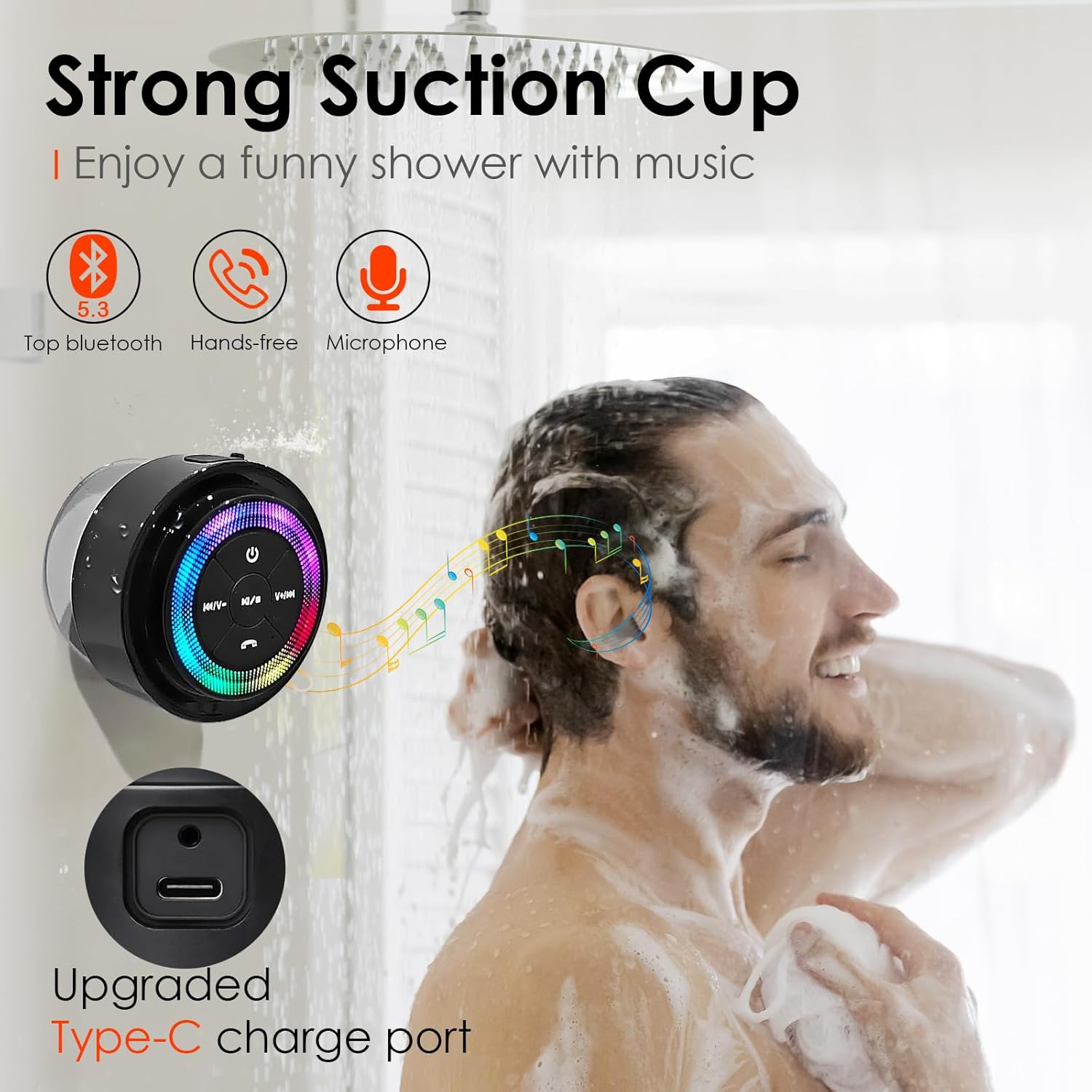 Waterproof Bluetooth Shower Speaker IPX7 Suction Cup 15H Playtime