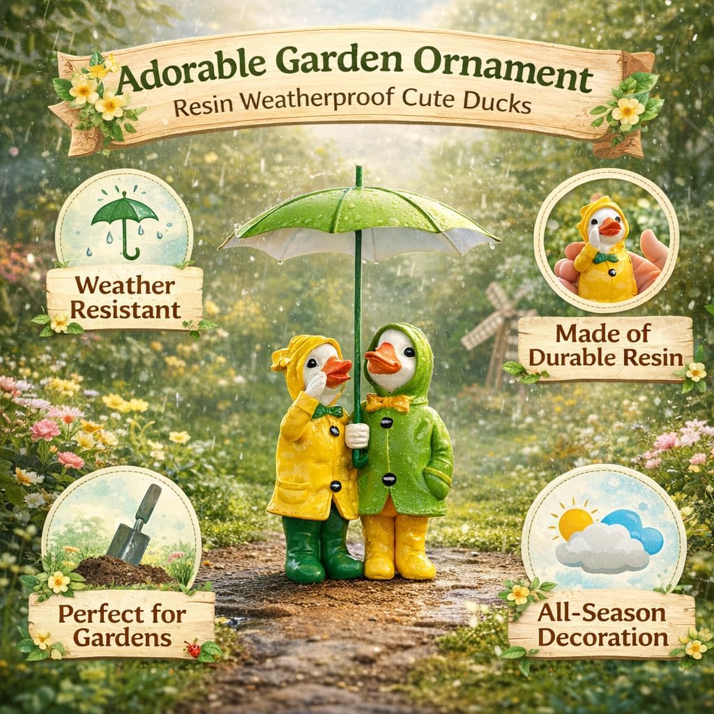 Duck Garden Statues Set Resin Outdoor Umbrella Figurines 30cm