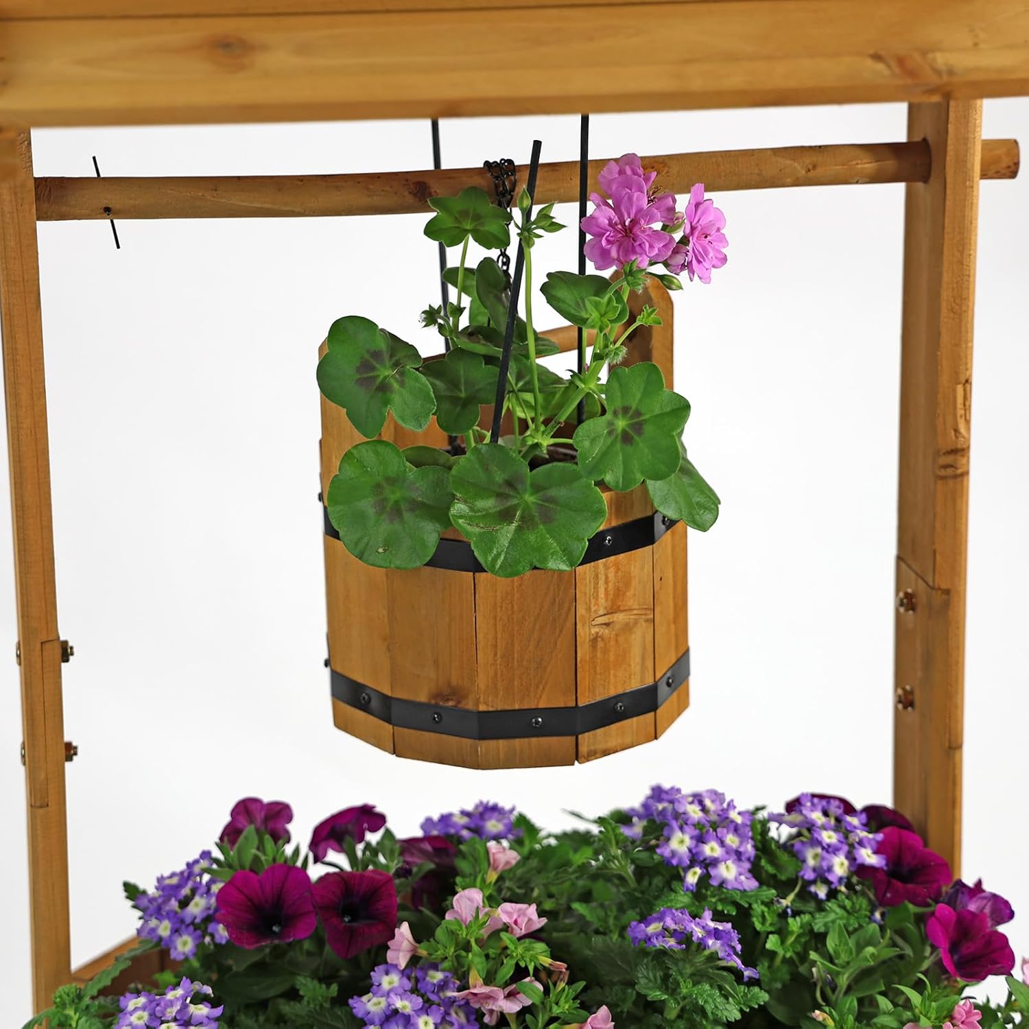 Wooden Wishing Well Planter Rustic Garden Flower Pot 100cm