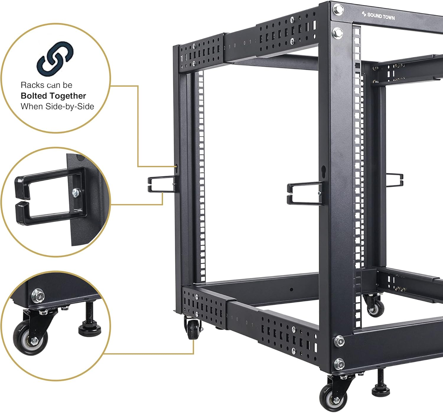 15U Adjustable 4 Post IT & Network Rack with Wheels