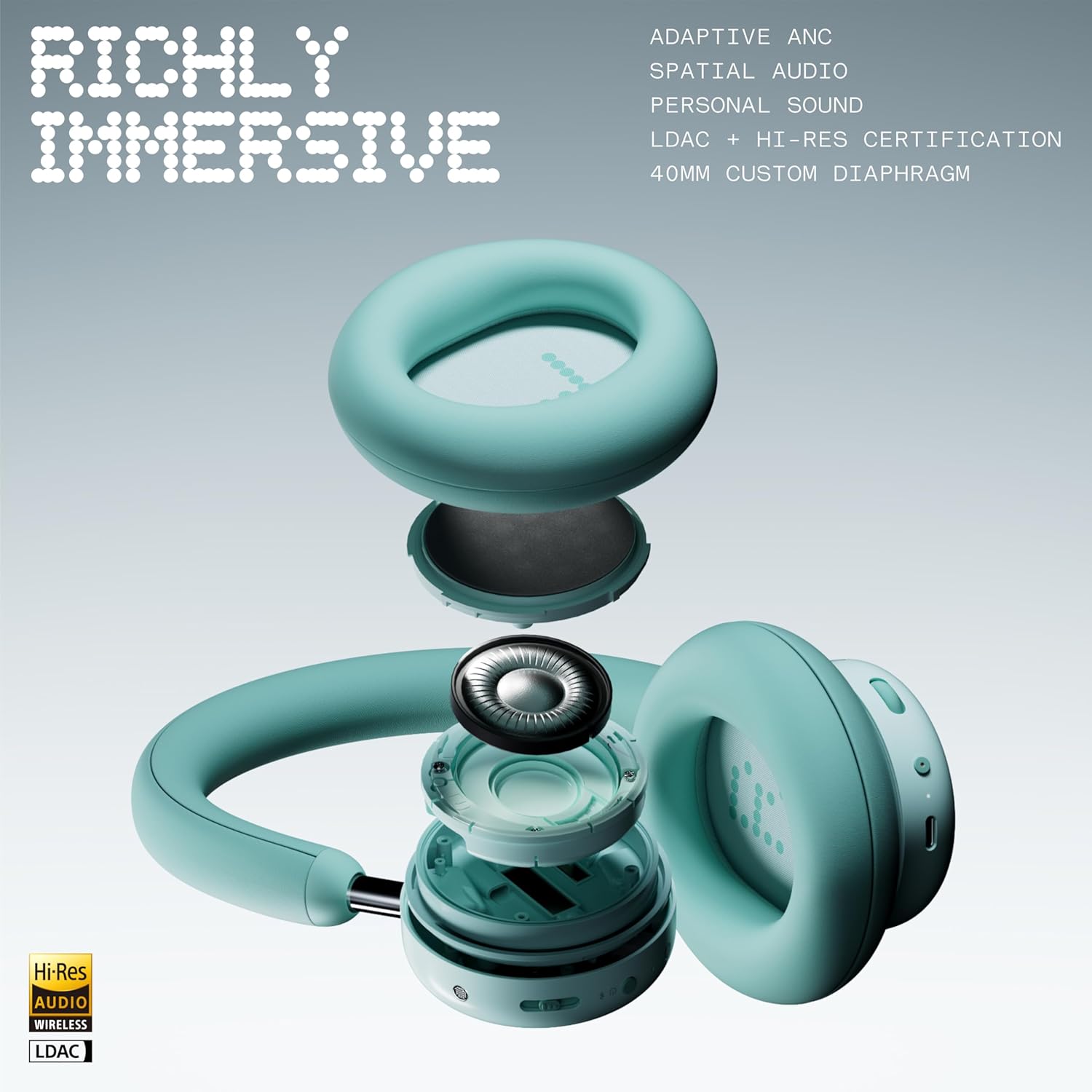 Wireless ANC Over Ear Headphones 100H Playtime Hi-Res LDAC