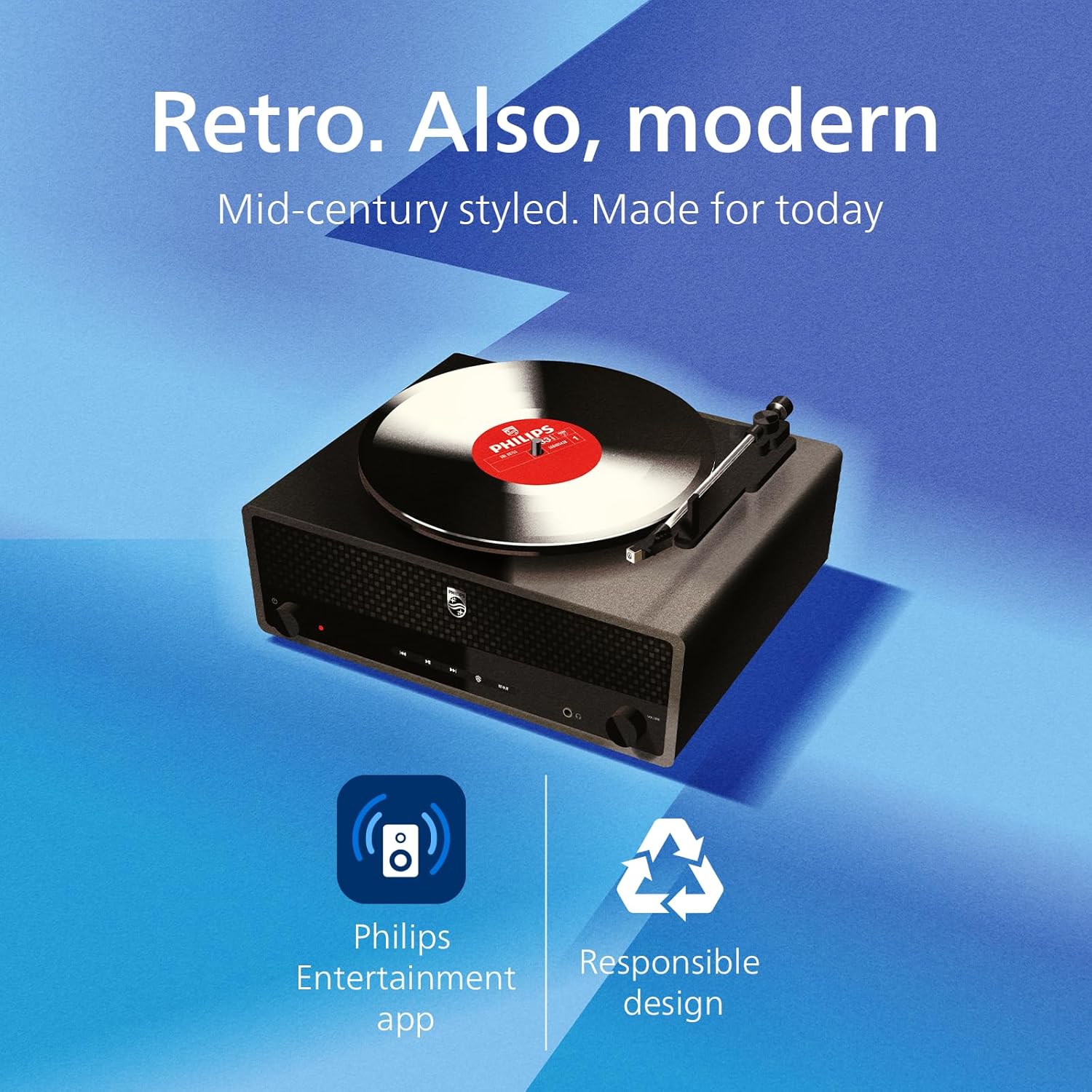 Retro Bluetooth 3-Speed Vinyl Turntable with Built-In Stereo Speakers