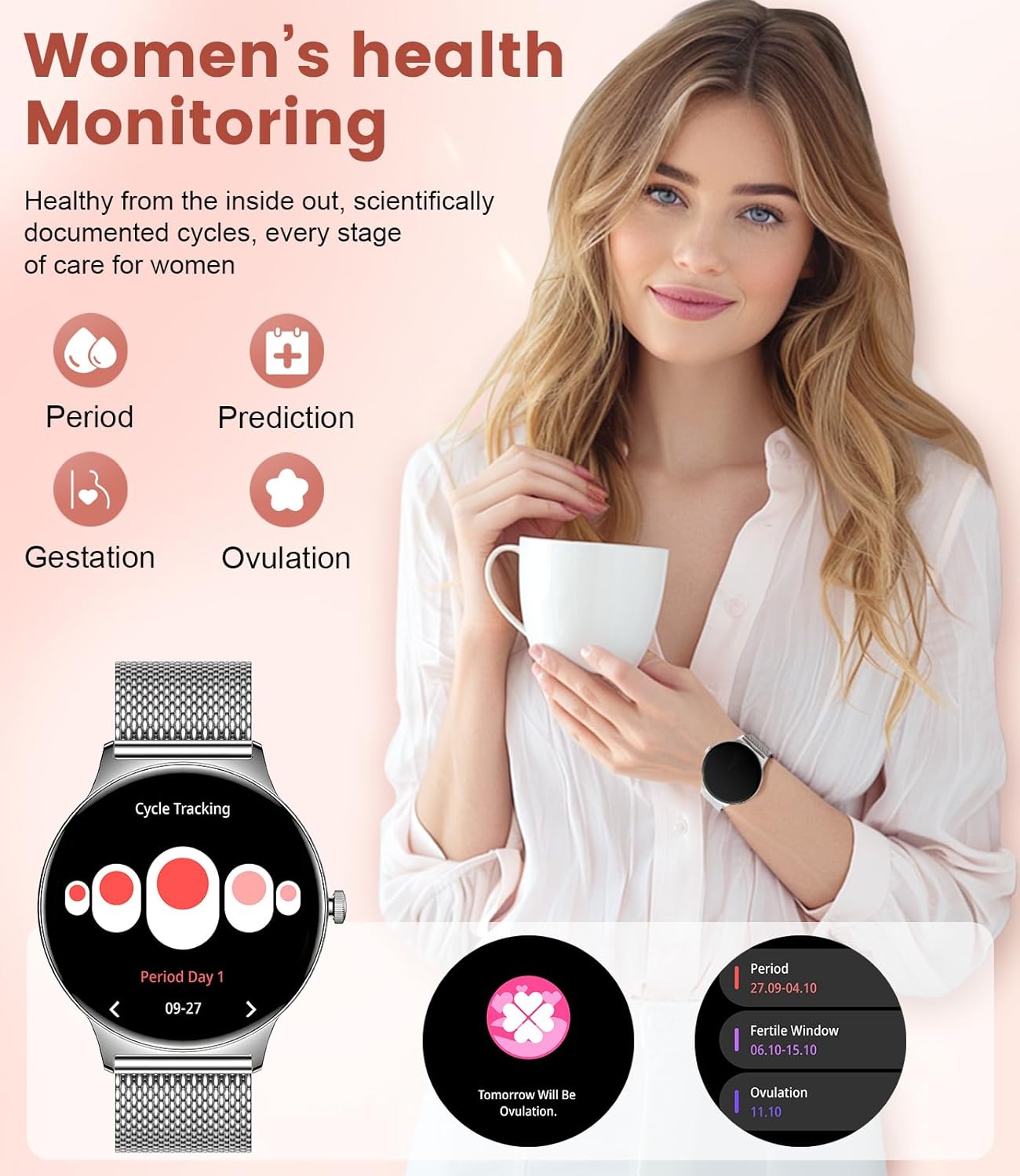 Silver Women AMOLED Smart Watch Call 120 Sports