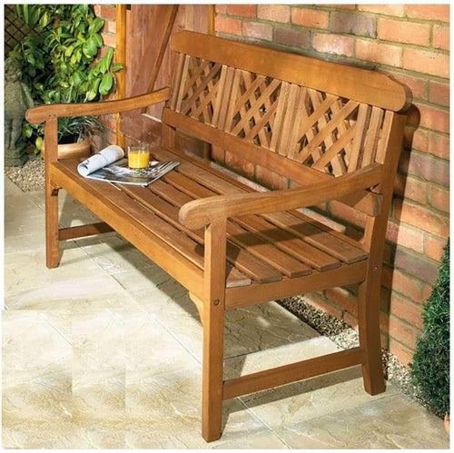 3 Seater Wooden Garden Bench Outdoor Patio Hardwood Slatted Seat 146cm