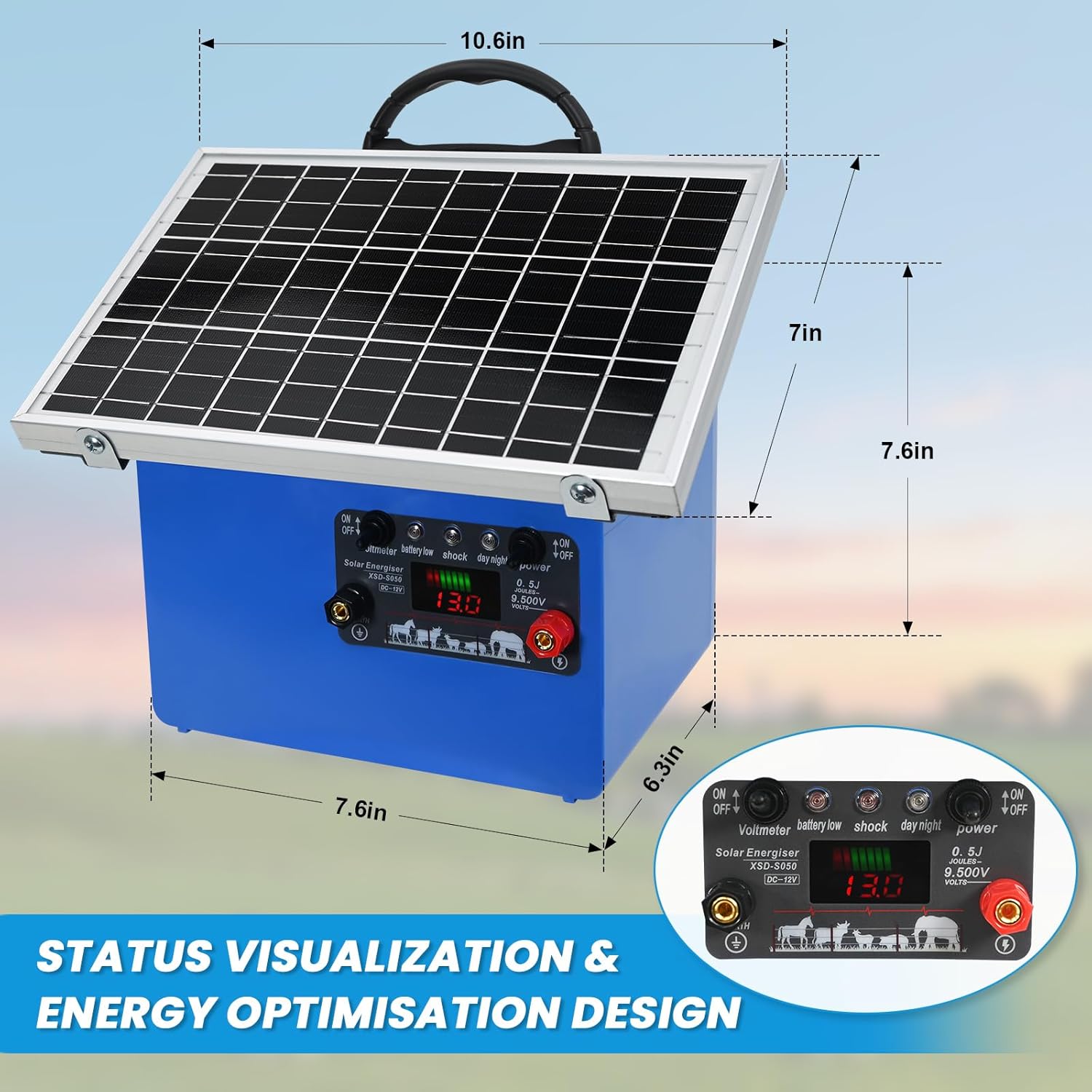 30KM Solar Electric Fence Charger 0.5J Portable Energizer Kit
