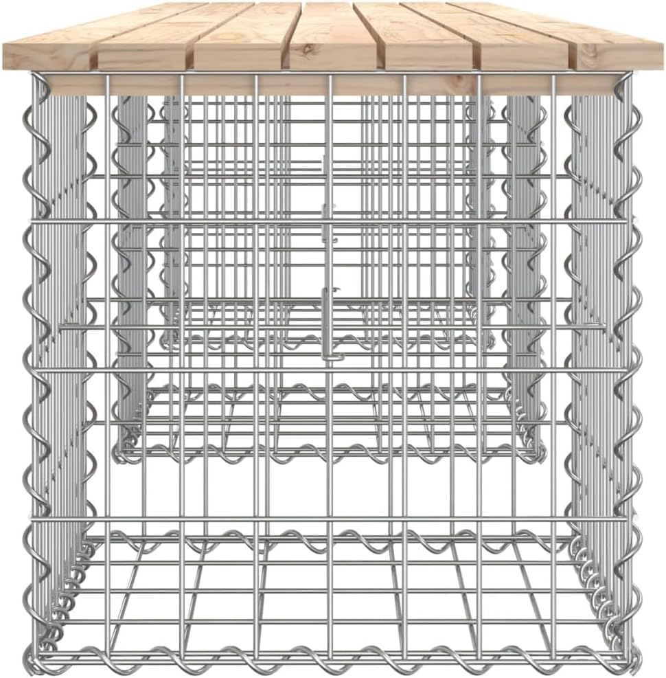 Gabion Garden Bench 203cm Pine Wood Patio Rock Base Seat