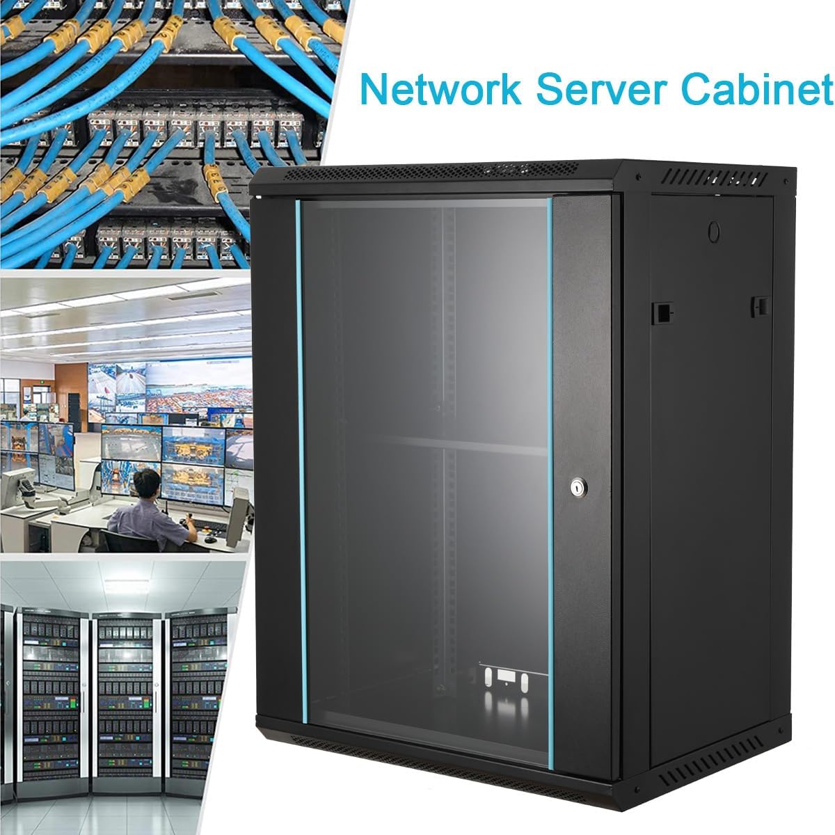 15U Wall Mount Network Cabinet Lockable Glass Door