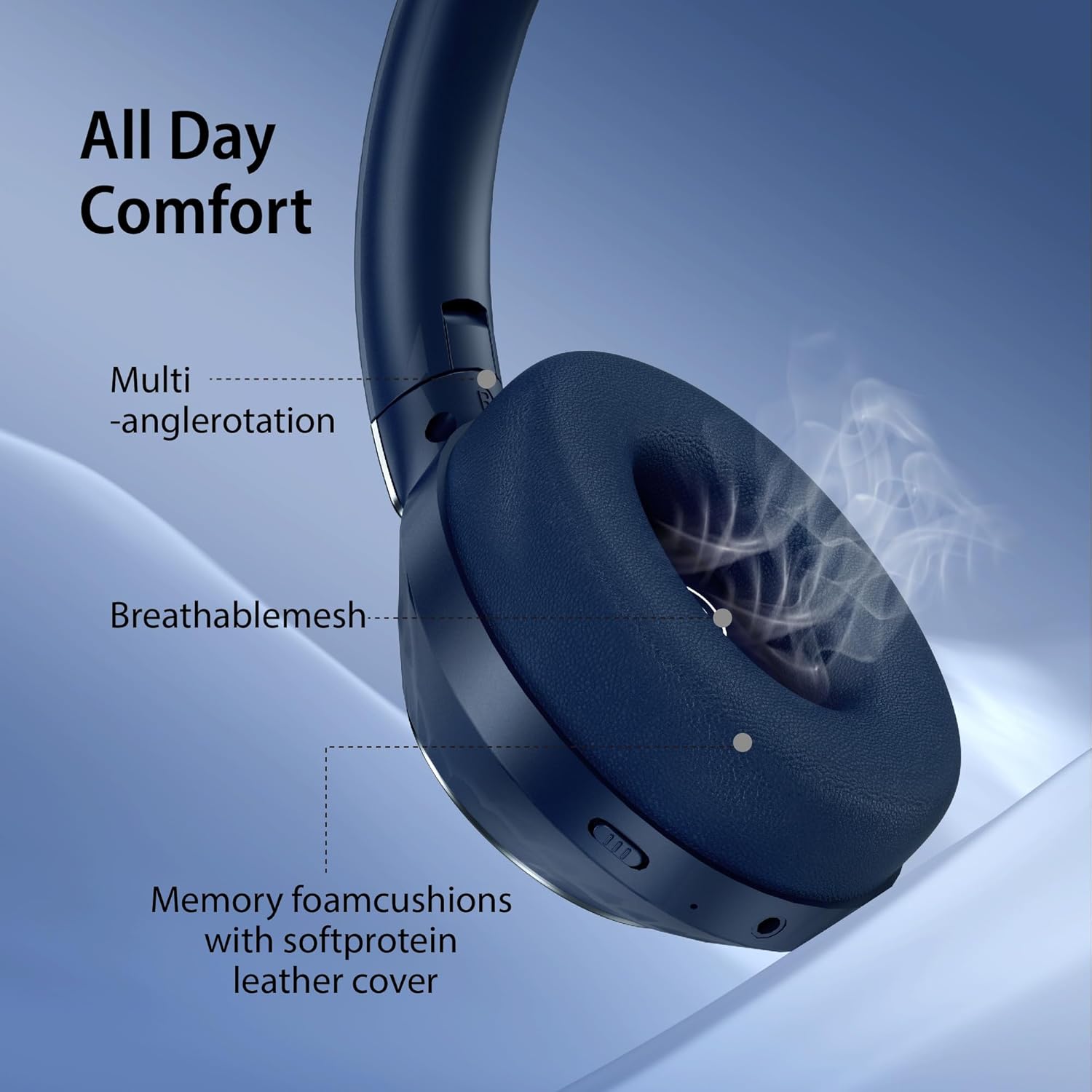 Wireless Noise Cancelling Over Ear Headphones 100Hr Battery Blue