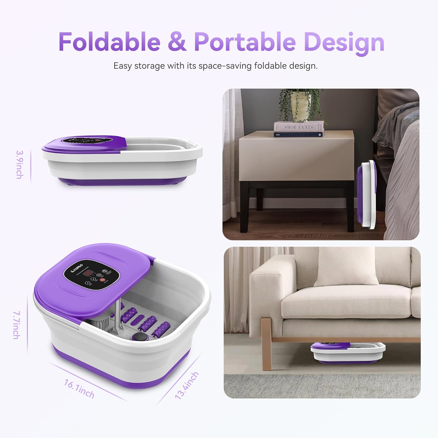 Foldable Heated Foot Spa Bath Bubble Massage Rollers Pedicure
