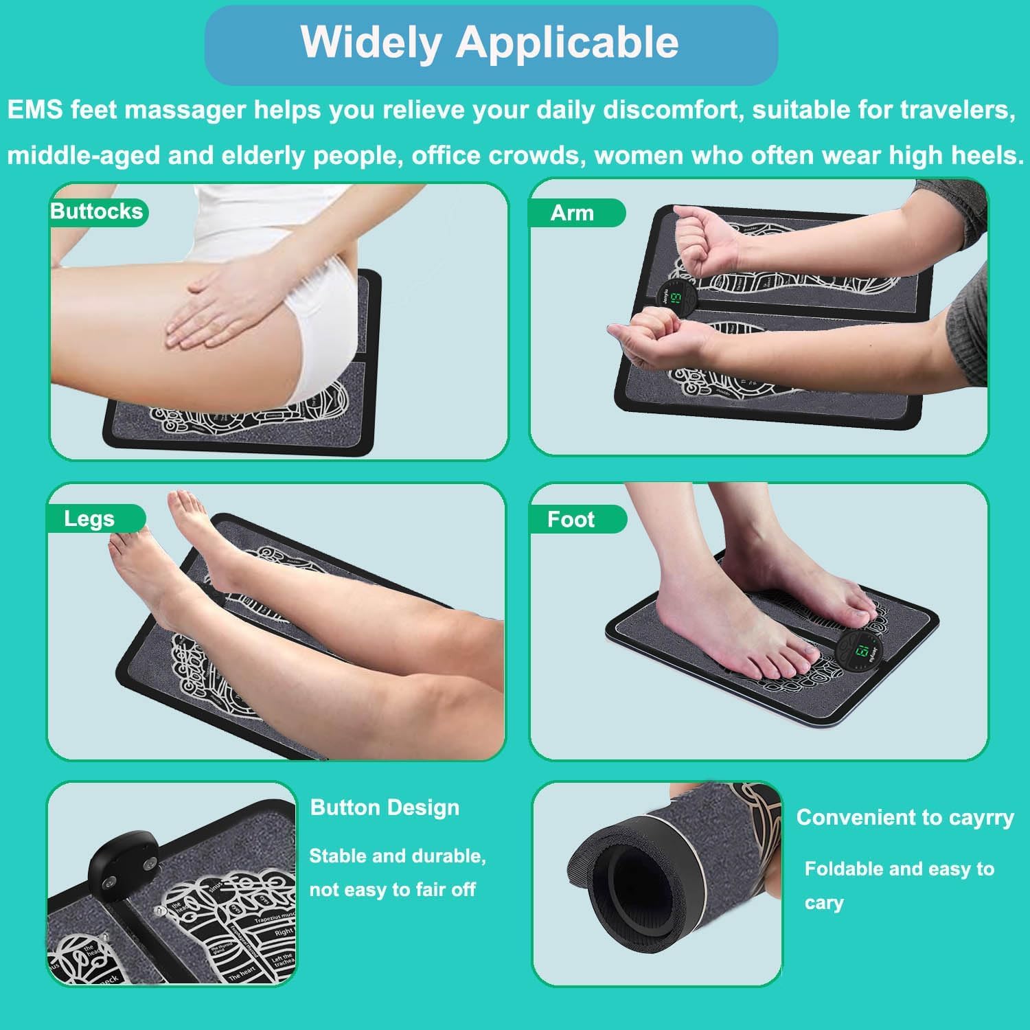 EMS Foot Massager Pad TENS Muscle Stimulator Rechargeable