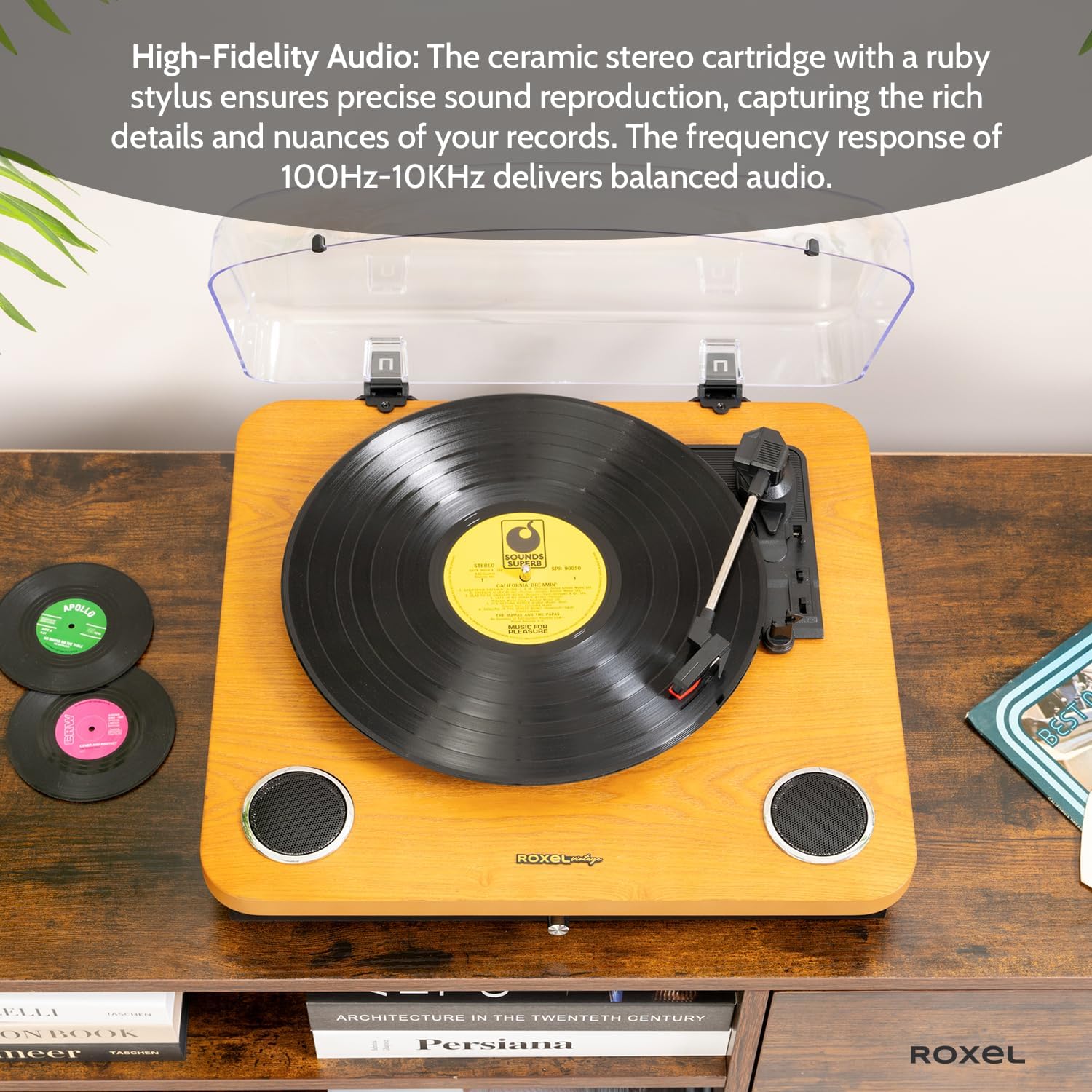 3-Speed Vinyl Turntable with Built-In Speakers, Bluetooth & USB Output