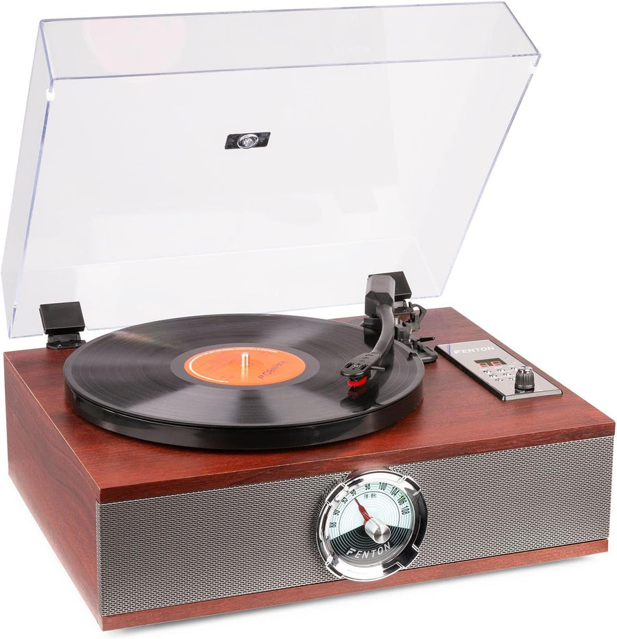 Retro Record Player CD Bluetooth Built In Speakers Dark Wood