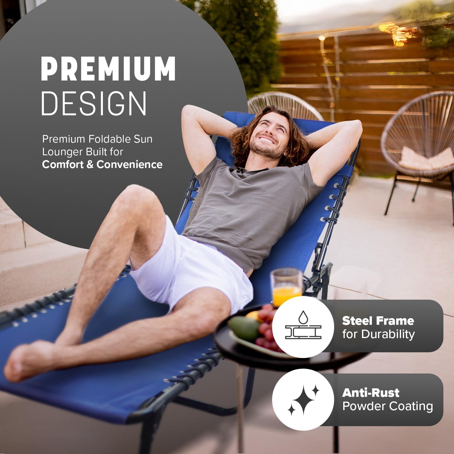 Foldable Recliner Sun Lounger Deep Navy Lightweight