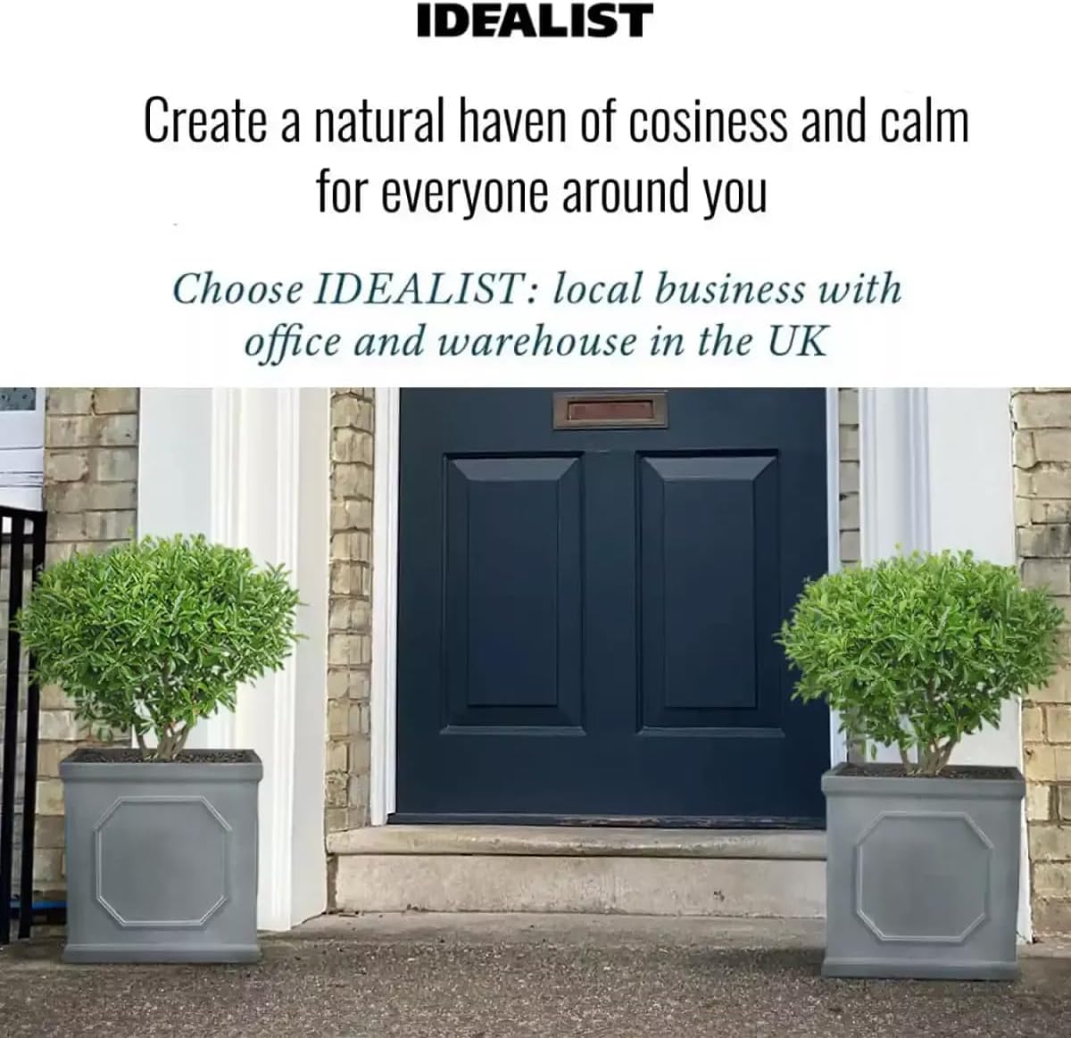 37cm Square Planter Faux Lead Grey Garden Pot Drainage