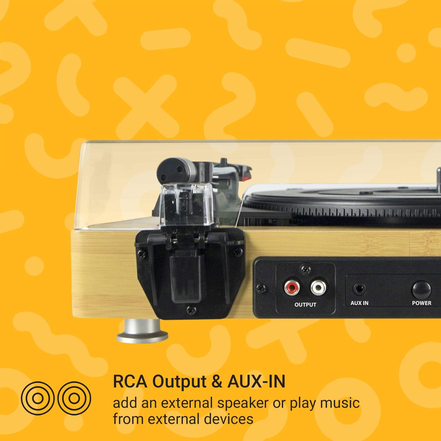 Vinyl Record Player Turntable with Built-In Stereo Speakers, USB & RCA Output