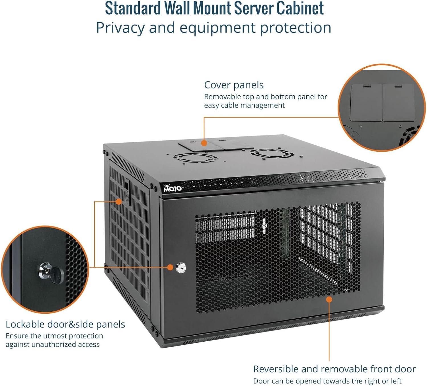 6U Wall Mount Server Cabinet 450mm Mesh Door Black