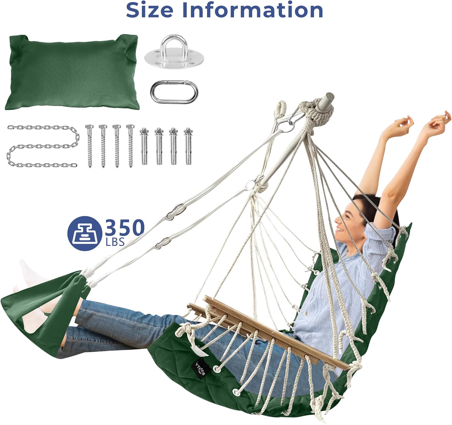Quilted Hanging Hammock Chair with Footrest Green
