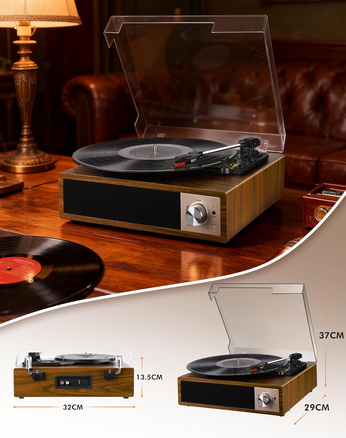 Bluetooth Vinyl Record Player 3 Speed USB Recording