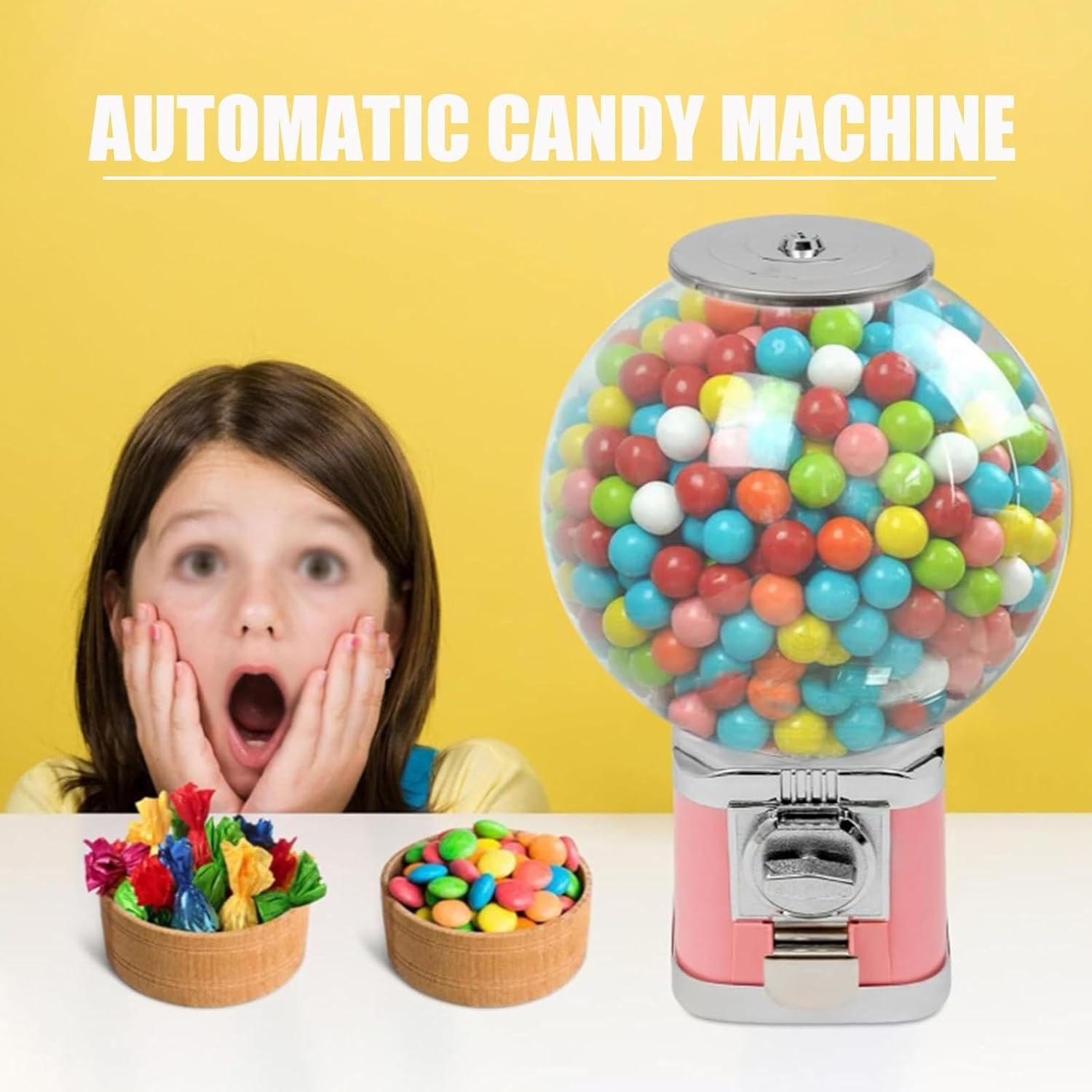 Pink Gumball Vending Machine with Key 500 Capsule Capacity