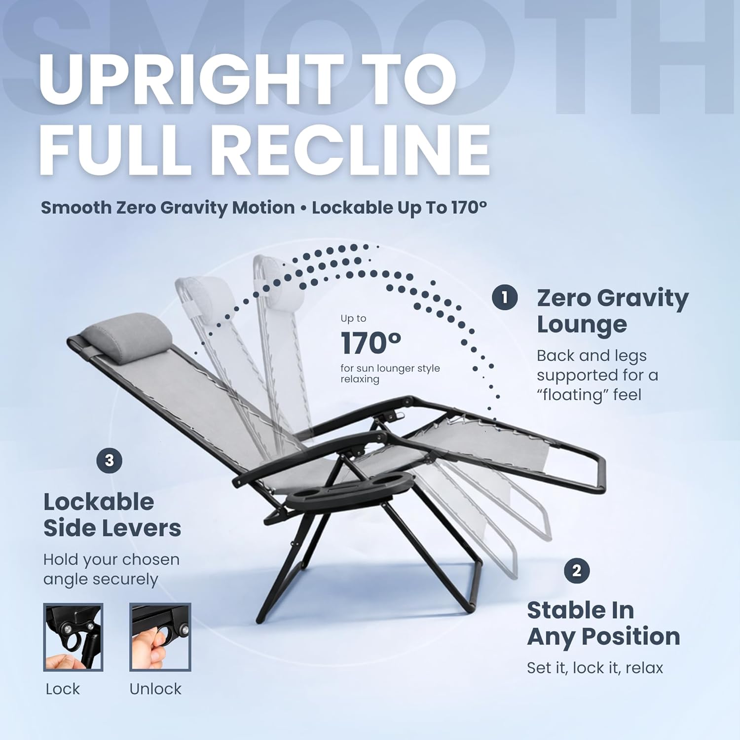 Zero Gravity Chairs Set of 2 Grey Reclining Sun Loungers