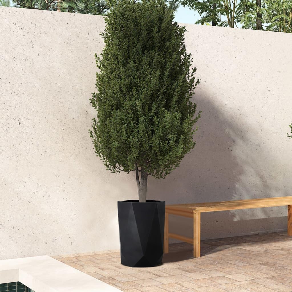 Large Black Geometric Planter 45cm Fibrestone Indoor Outdoor