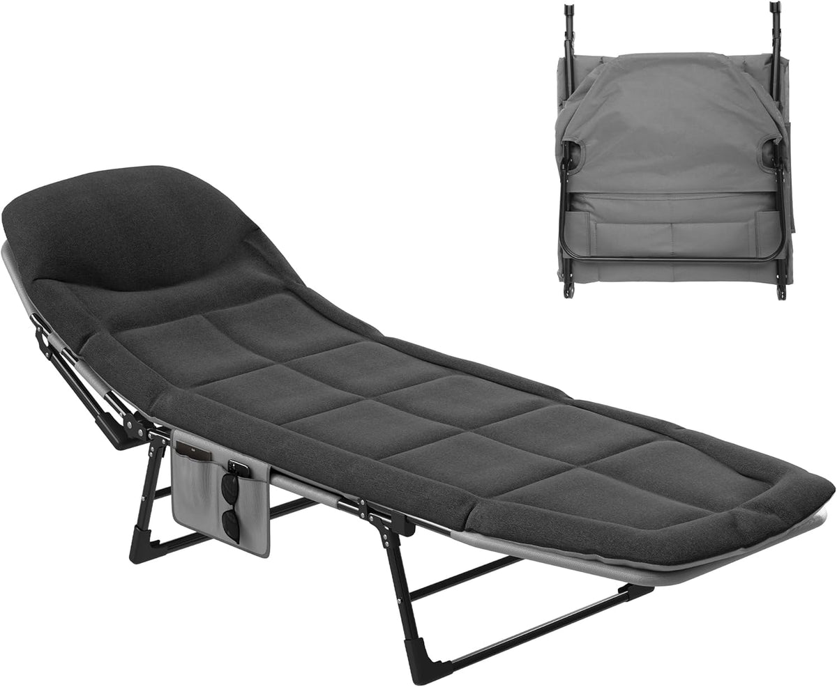 Folding Sun Lounger with Cushion Adjustable Portable Black 200cm