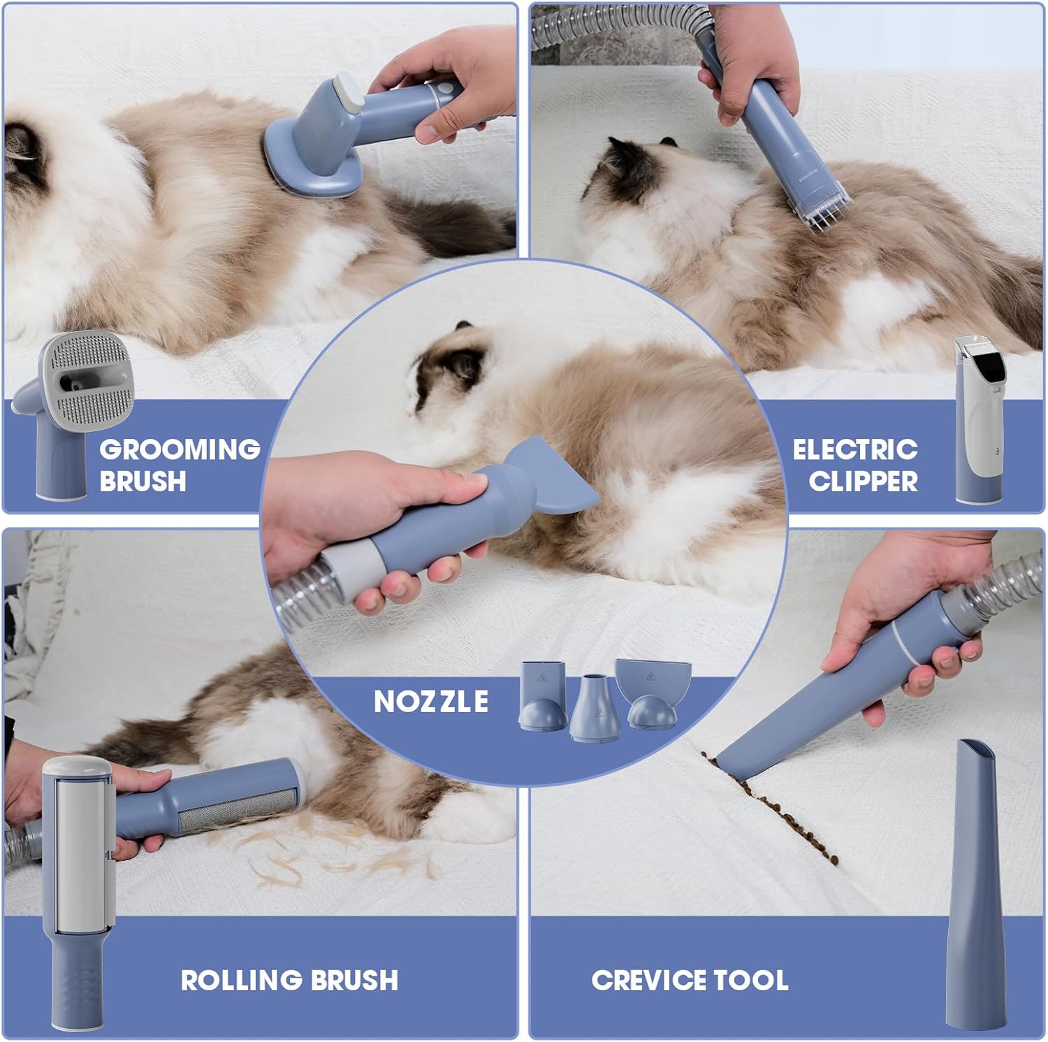 Dog Grooming Vacuum Dryer 7 in 1 Clipper Kit Blue Grey