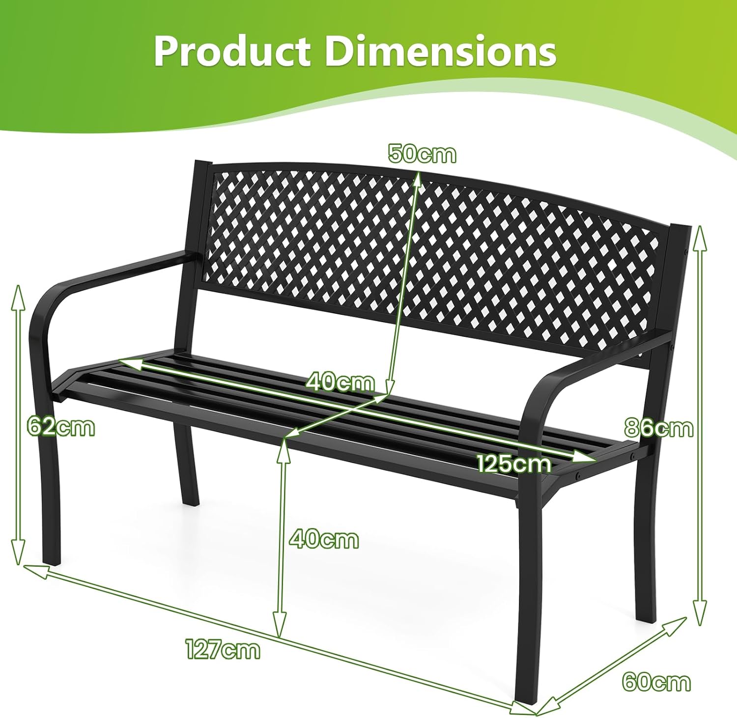 Metal Garden Bench 2 Seater Patio Park Outdoor Loveseat Chair Heavy Duty