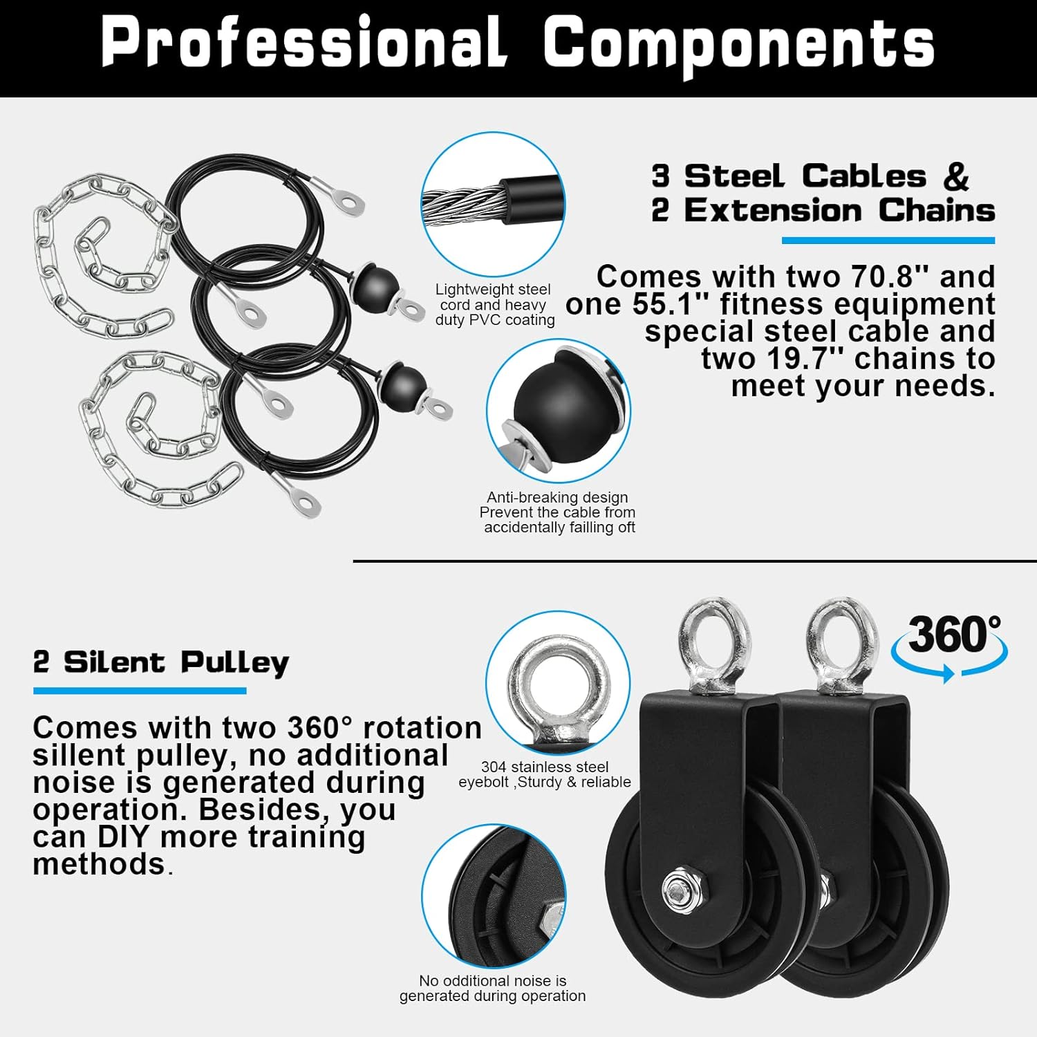 Cable Pulley System Home Gym LAT Pulldown Arm Trainer w/ 2 Pulleys