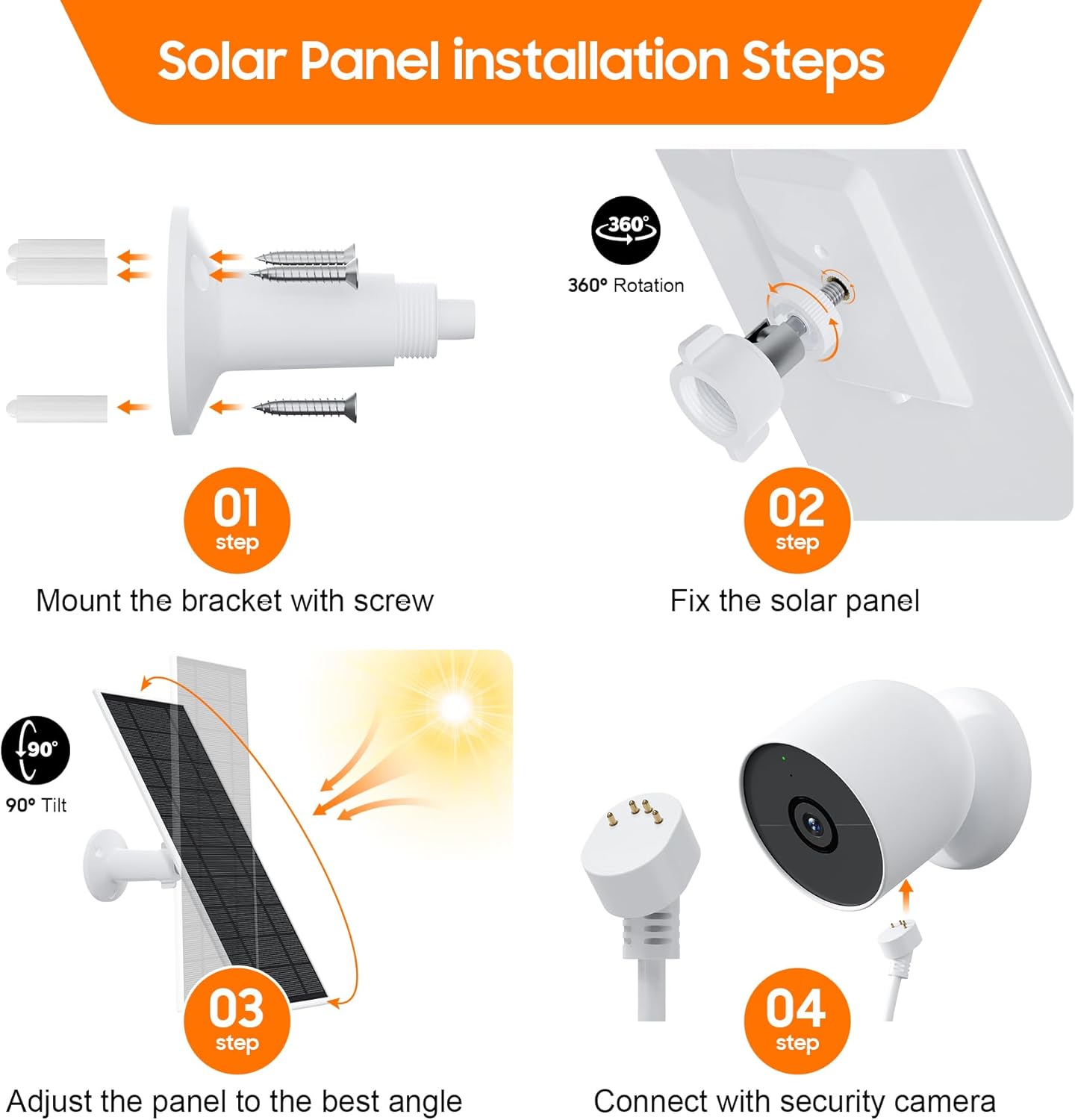 2 Pack Solar Panel Charger for Nest Camera Waterproof