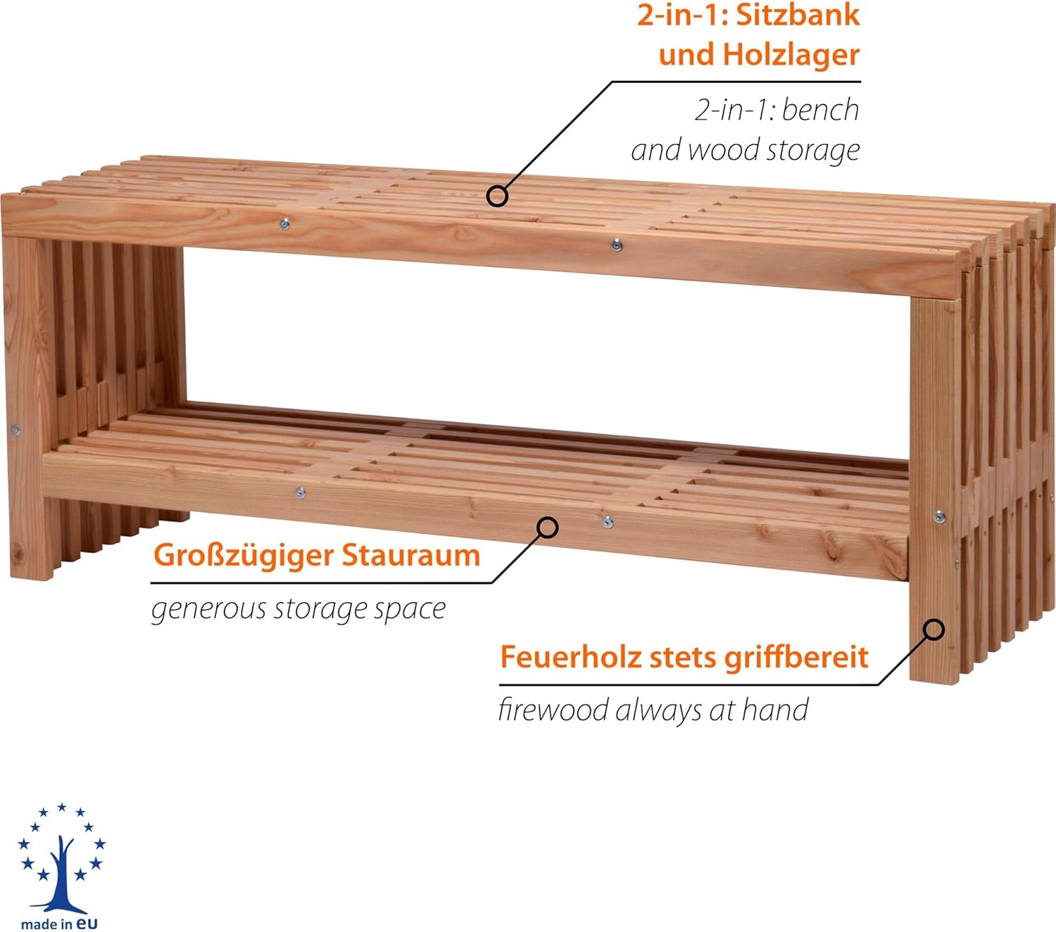 Wooden Garden Bench with Firewood Storage Douglas Fir Seat