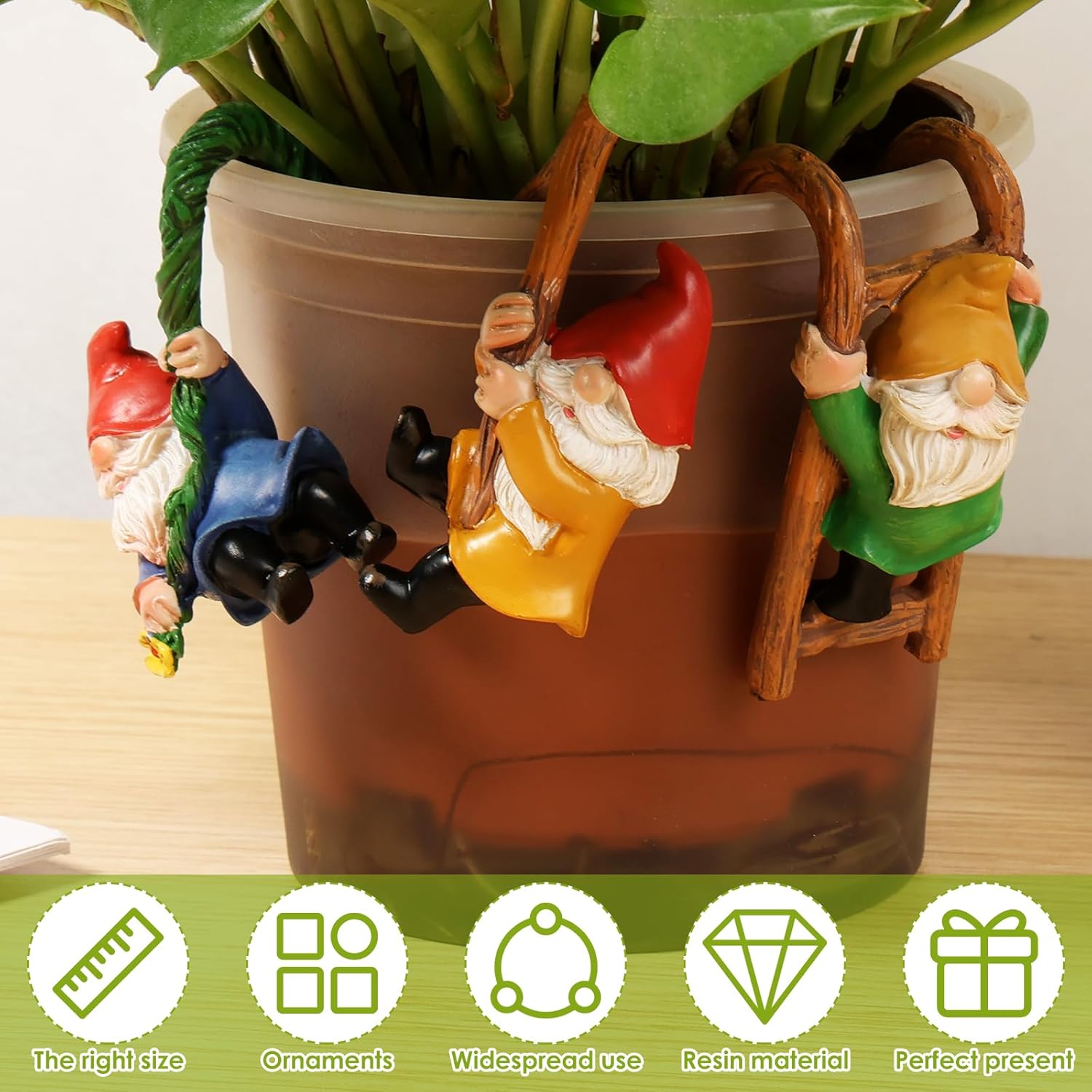 Mini Climbing Garden Gnome Set 3 Resin Flower Pot Hugger Decor