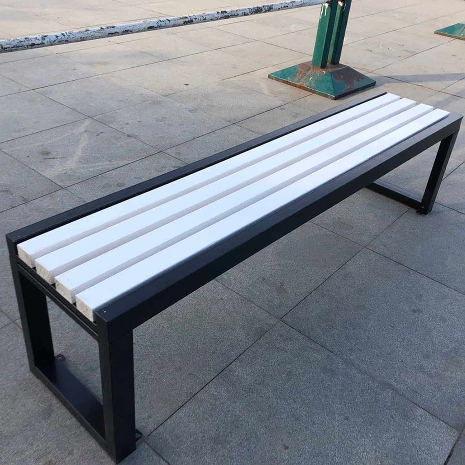 Steel Wood Composite Garden Bench 100cm Backless Outdoor Seat