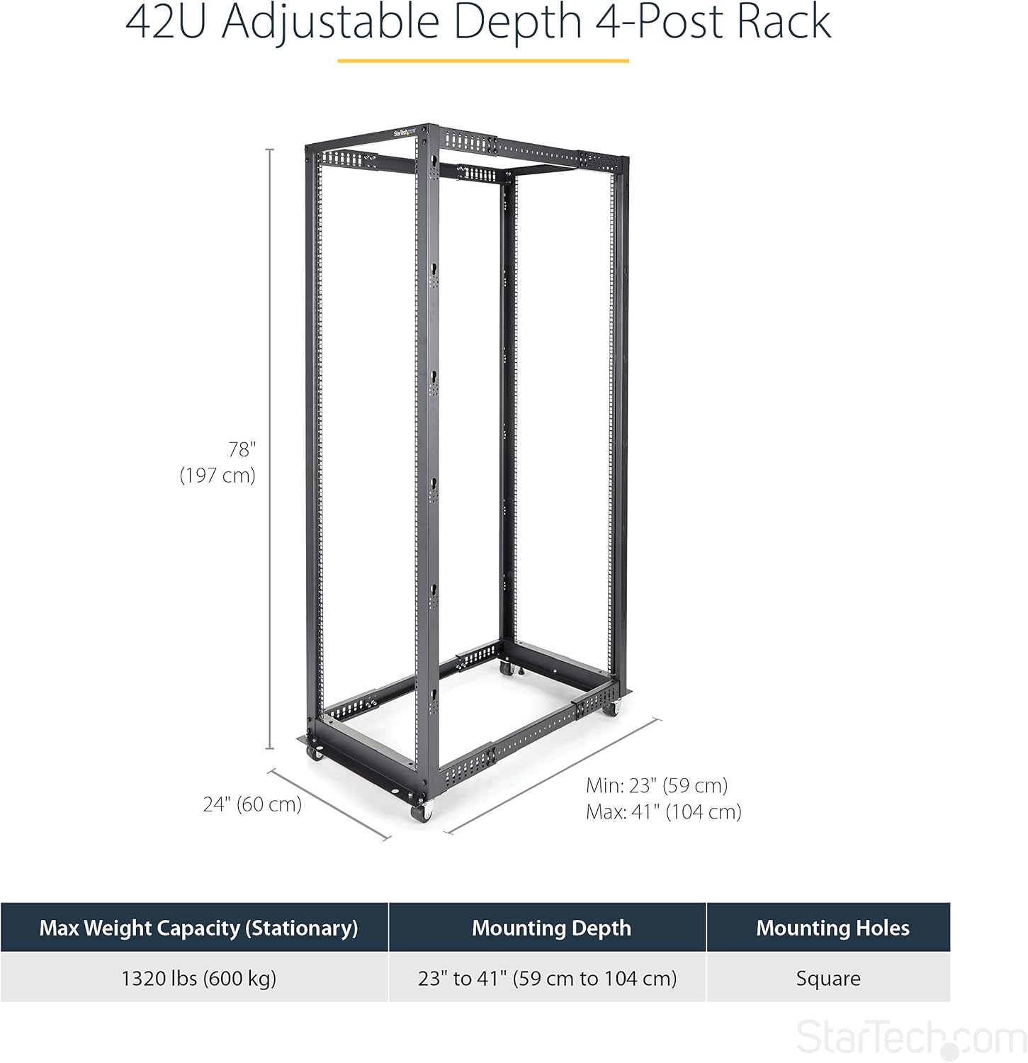 42U Mobile Open Frame Server Rack 4 Post with Wheels