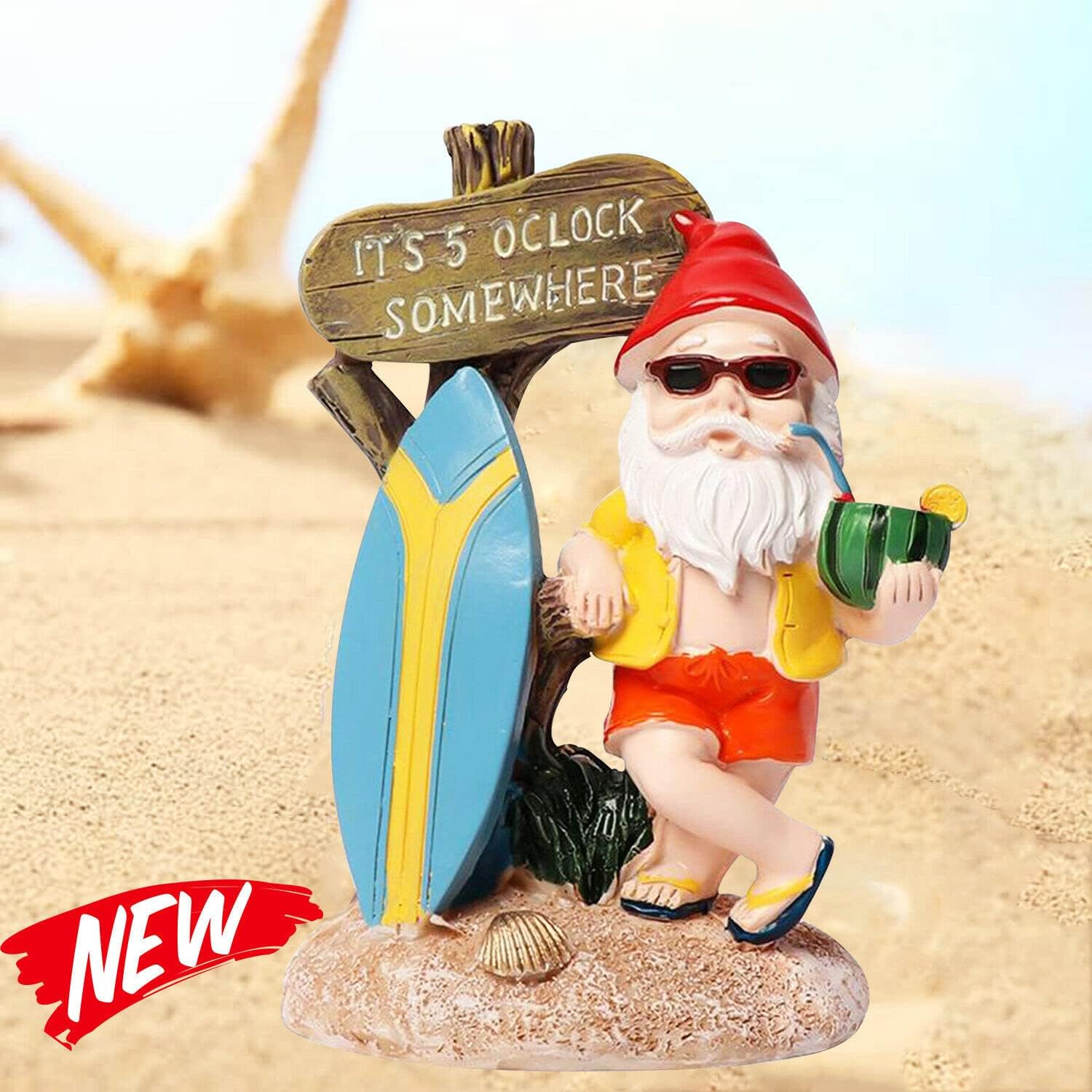 Funny Garden Gnome Statue It's 5 OClock Somewhere Resin Decor