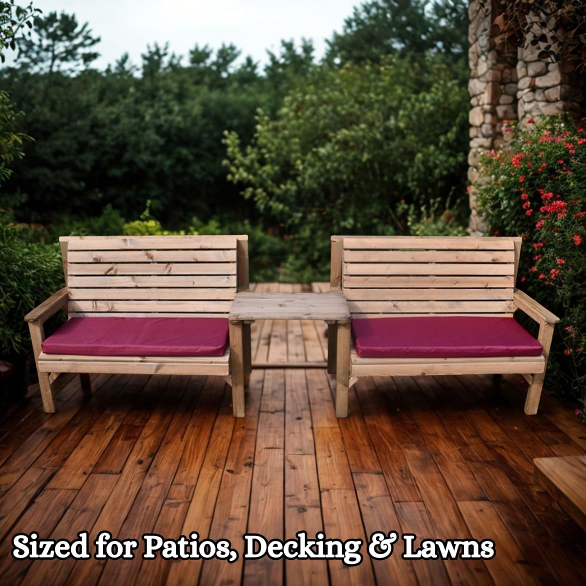 Wooden Garden Bench Set 2 Benches with Tray Patio Seating