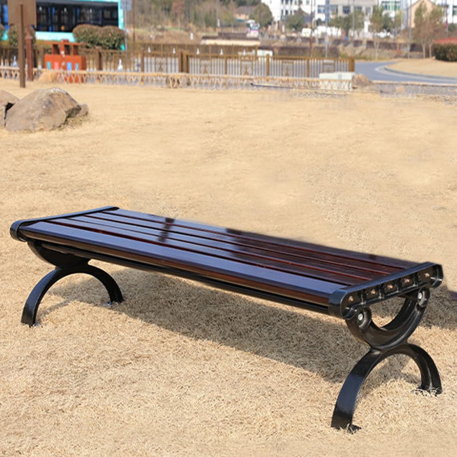 Outdoor Garden Bench 1.2m Hardwood & Cast Iron Patio Park Seat Weatherproof
