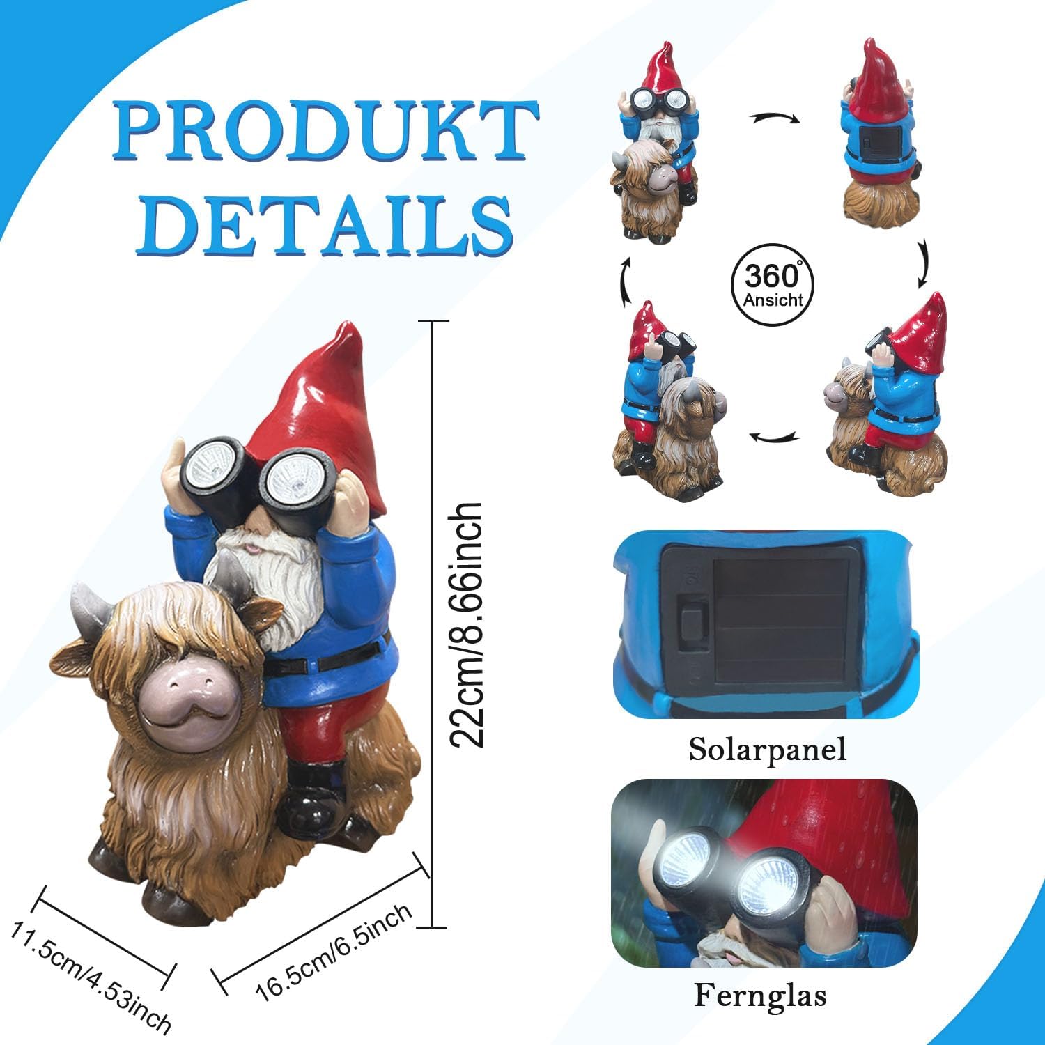 Solar Highland Cow Gnome Light Resin Garden Outdoor Decor