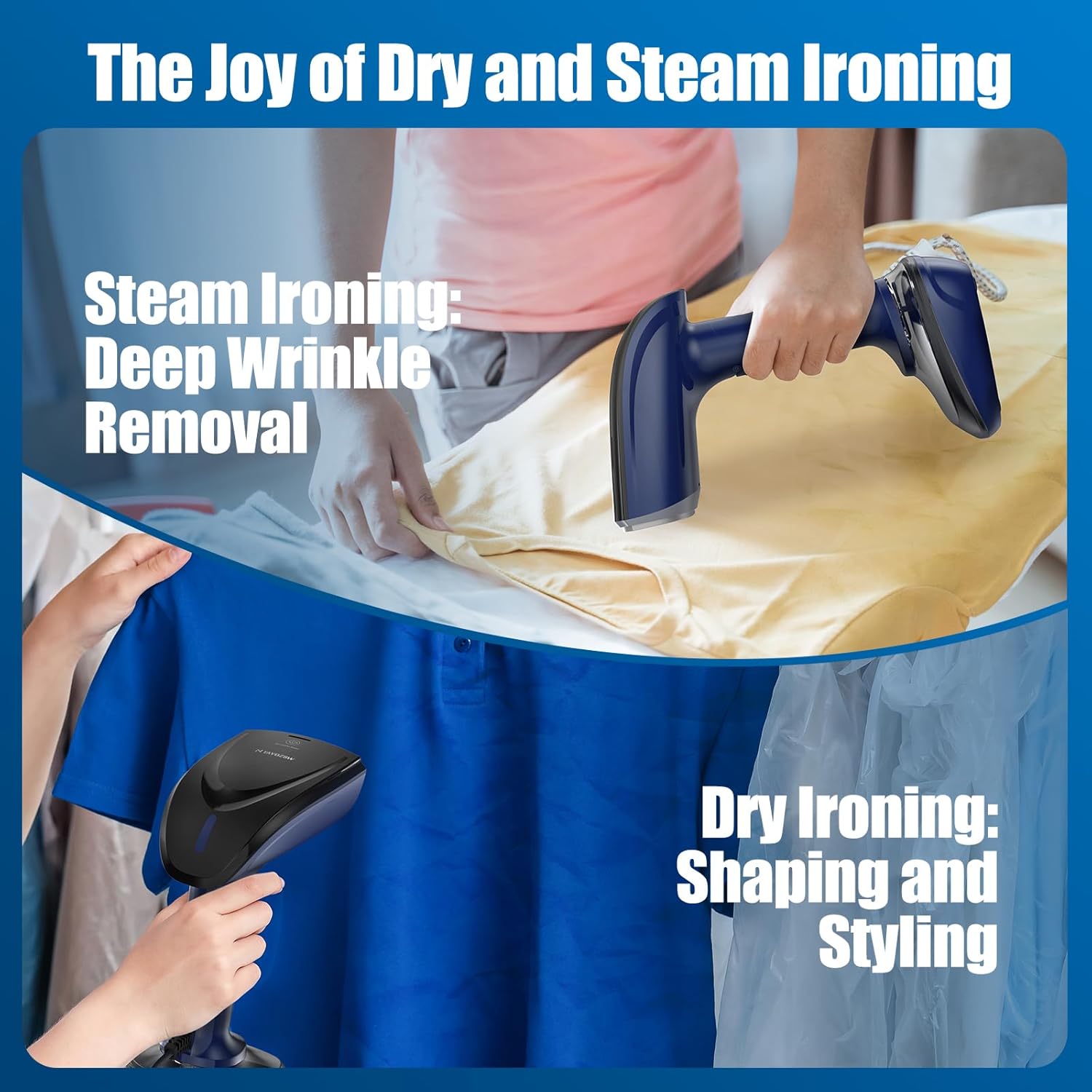 Handheld Clothes Steamer 1800W 2 in 1 Iron 300ml Tank Fast