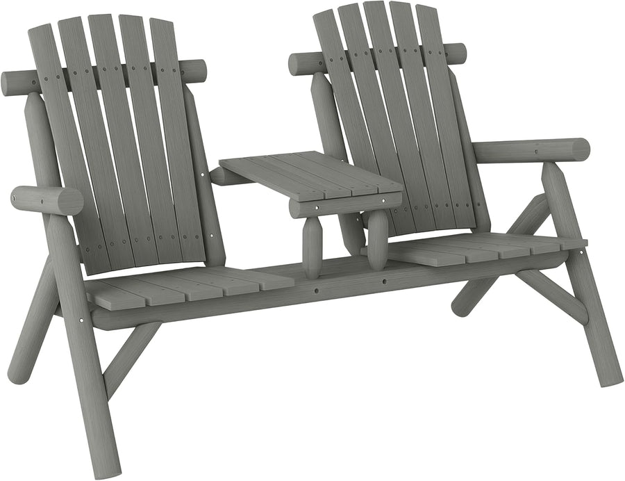 2 Seater Wooden Garden Bench with Middle Table Patio Loveseat Seat
